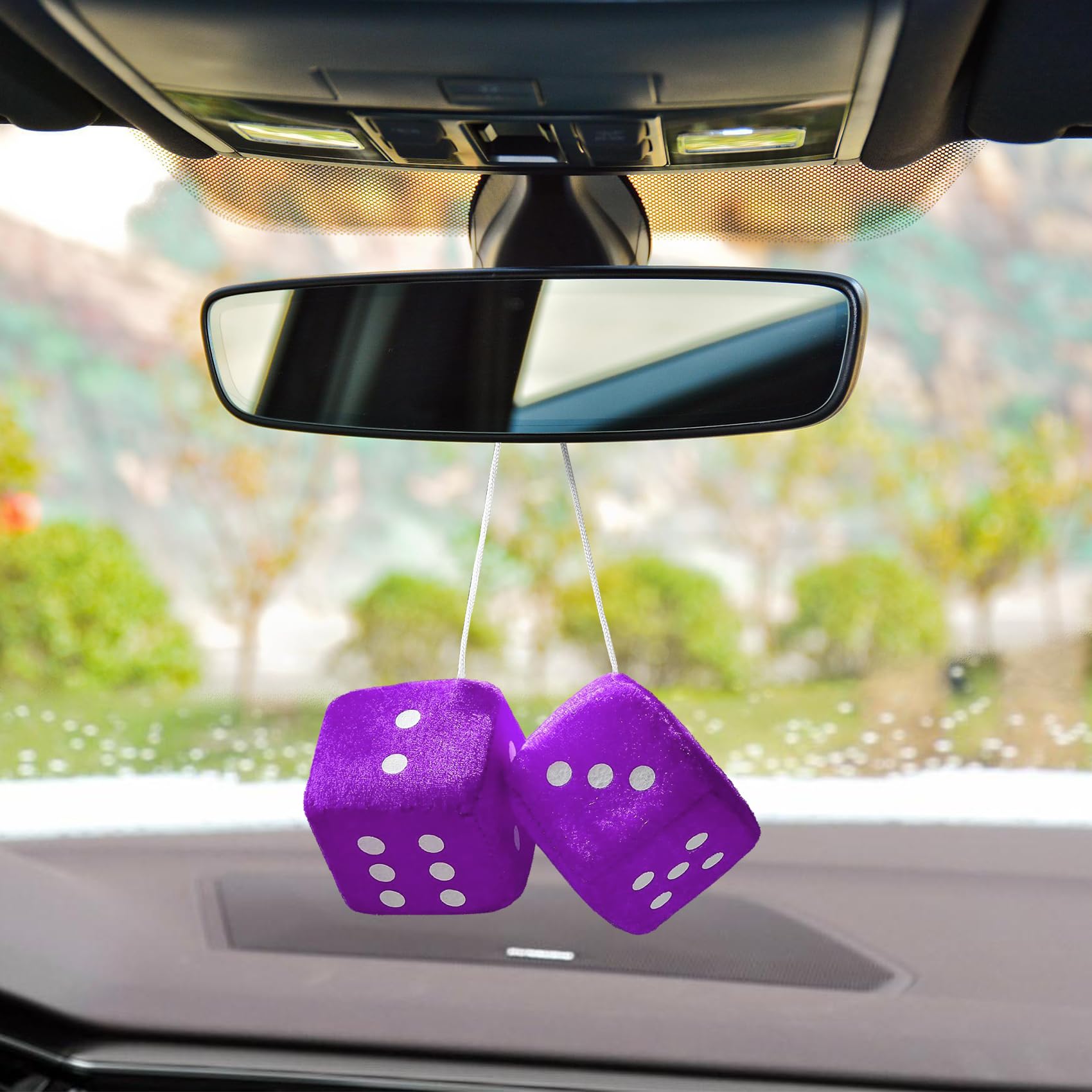 Pair Fuzzy Dice for Rear View Mirror, Retro Hanging Dice for Car - Product Imagery
