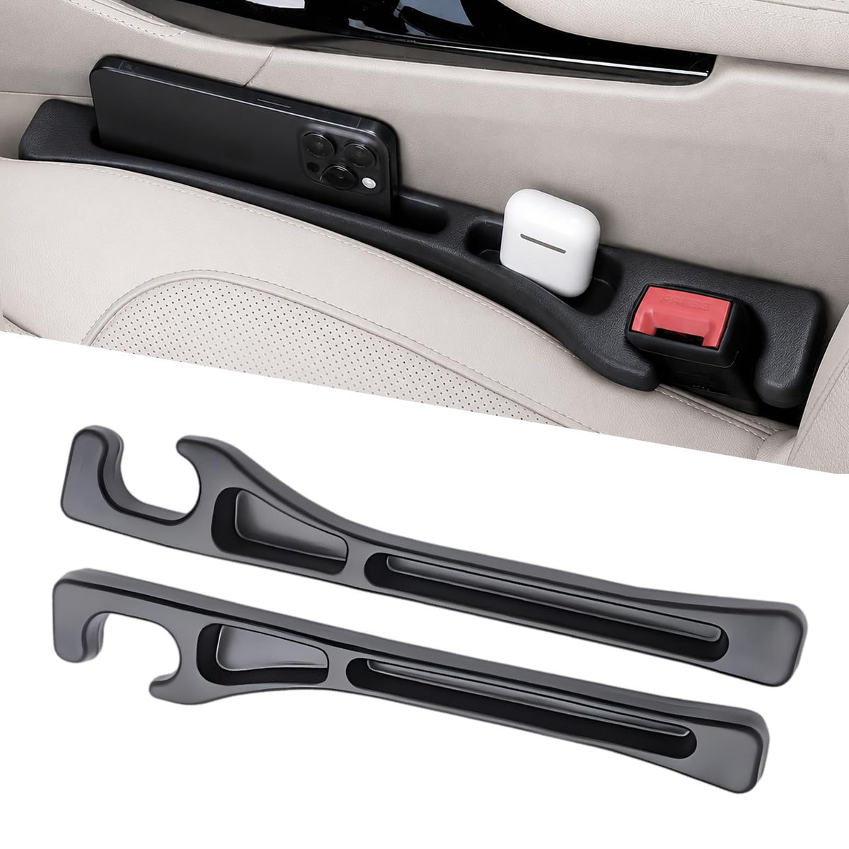 Car Seat Gap Filler Organizer 2 PCS Black Universal Seat Gap - Product Imagery