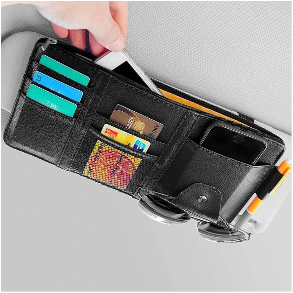 Black Car Sun Visor Organizer, Document Storage Pocket Interior - Product Imagery