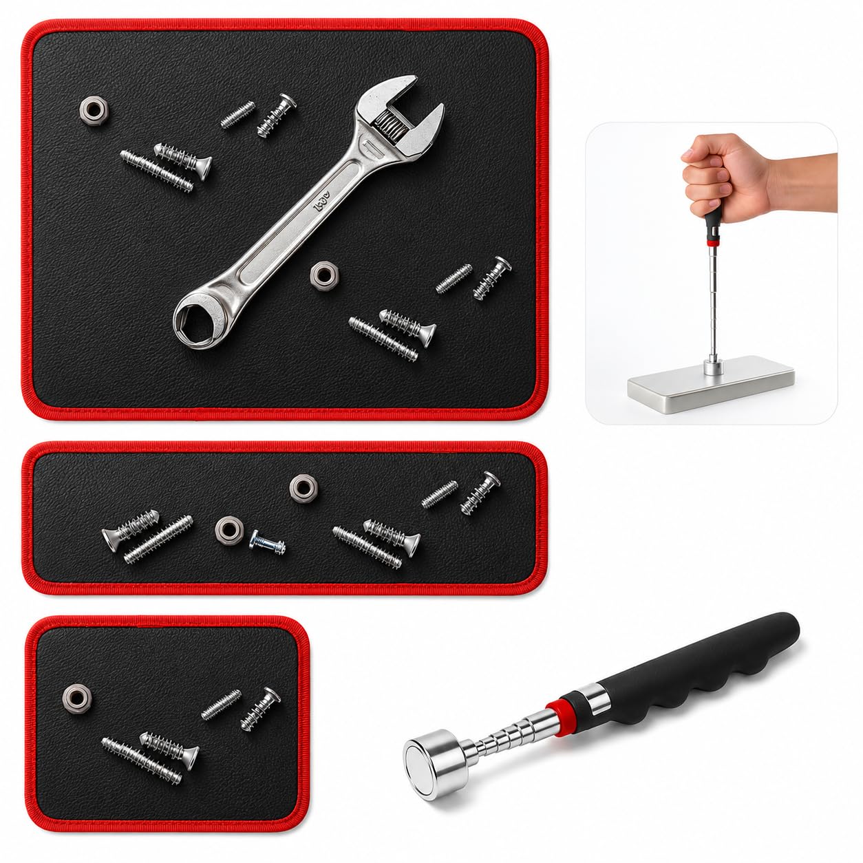 Magnetic Tool Mat Set, 4 Pack Tool Mat Set with Telescoping - Product Imagery