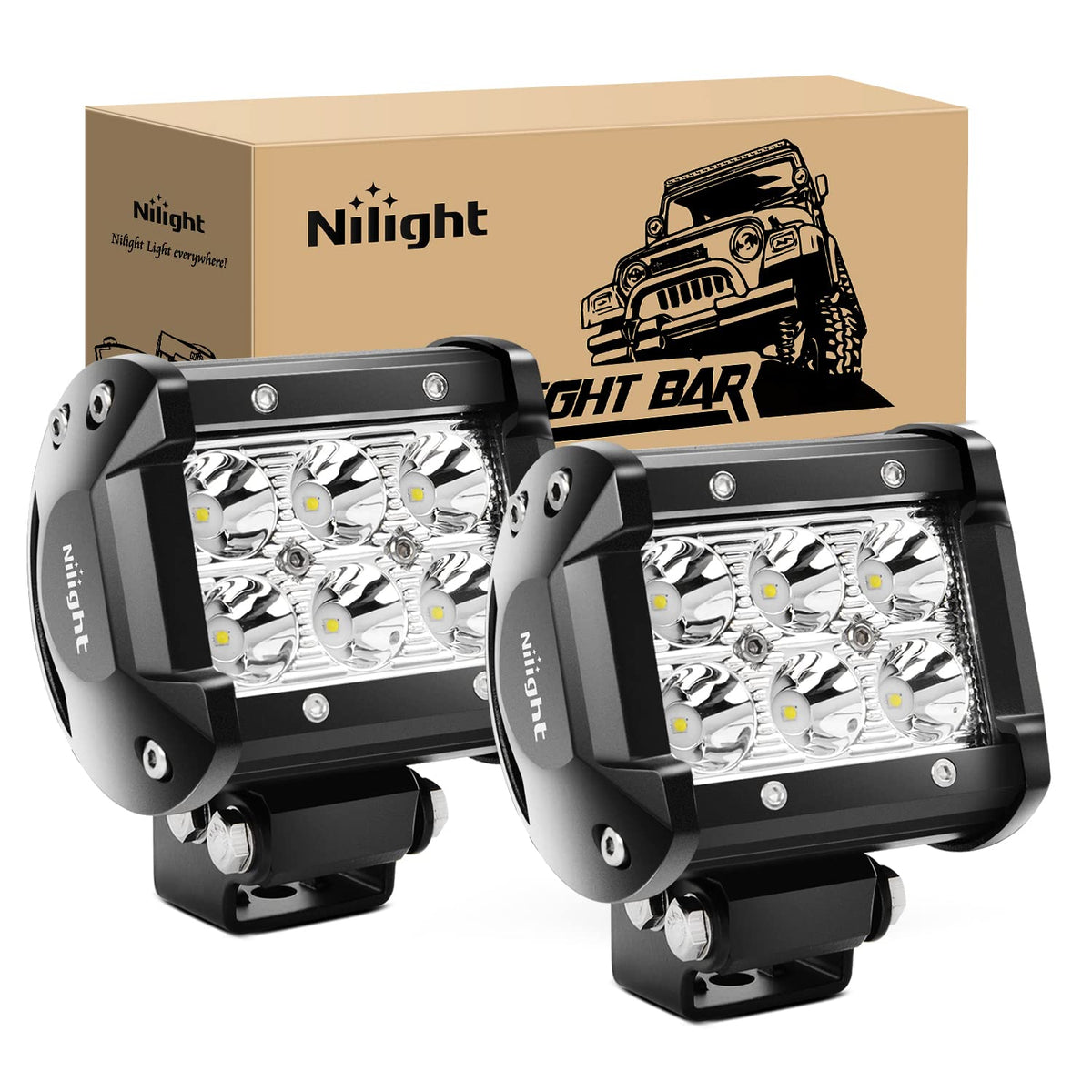 Nilight Led Pods 2Pcs 18W 1260LM Spot Off Road Lights Super - Product Imagery