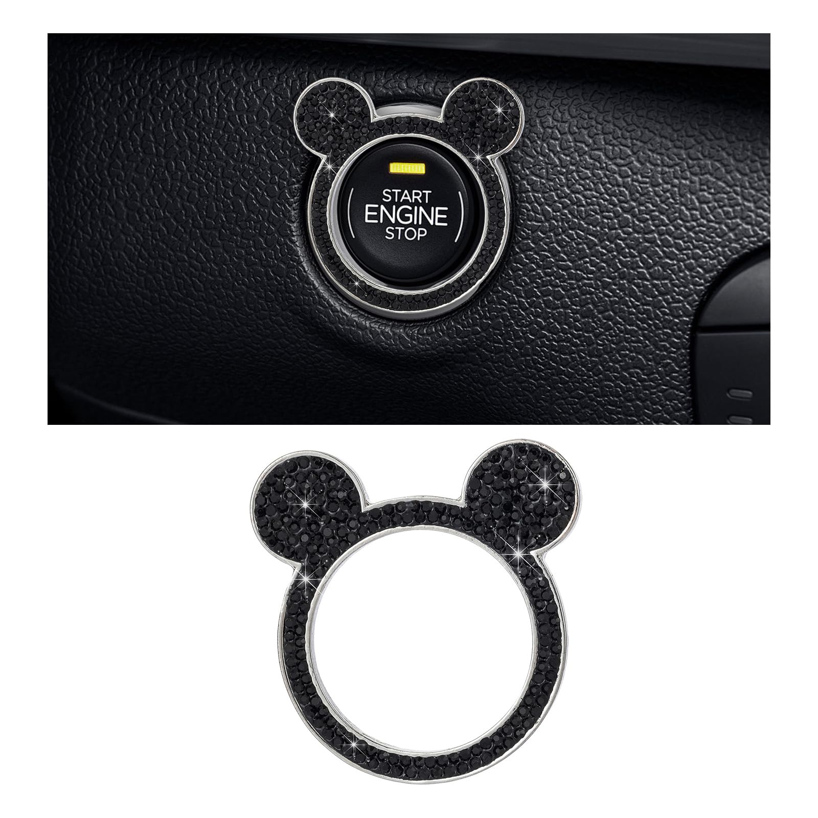 Augeny Bling Car Engine Start Button Cover, Rhinestone Key - Product Imagery