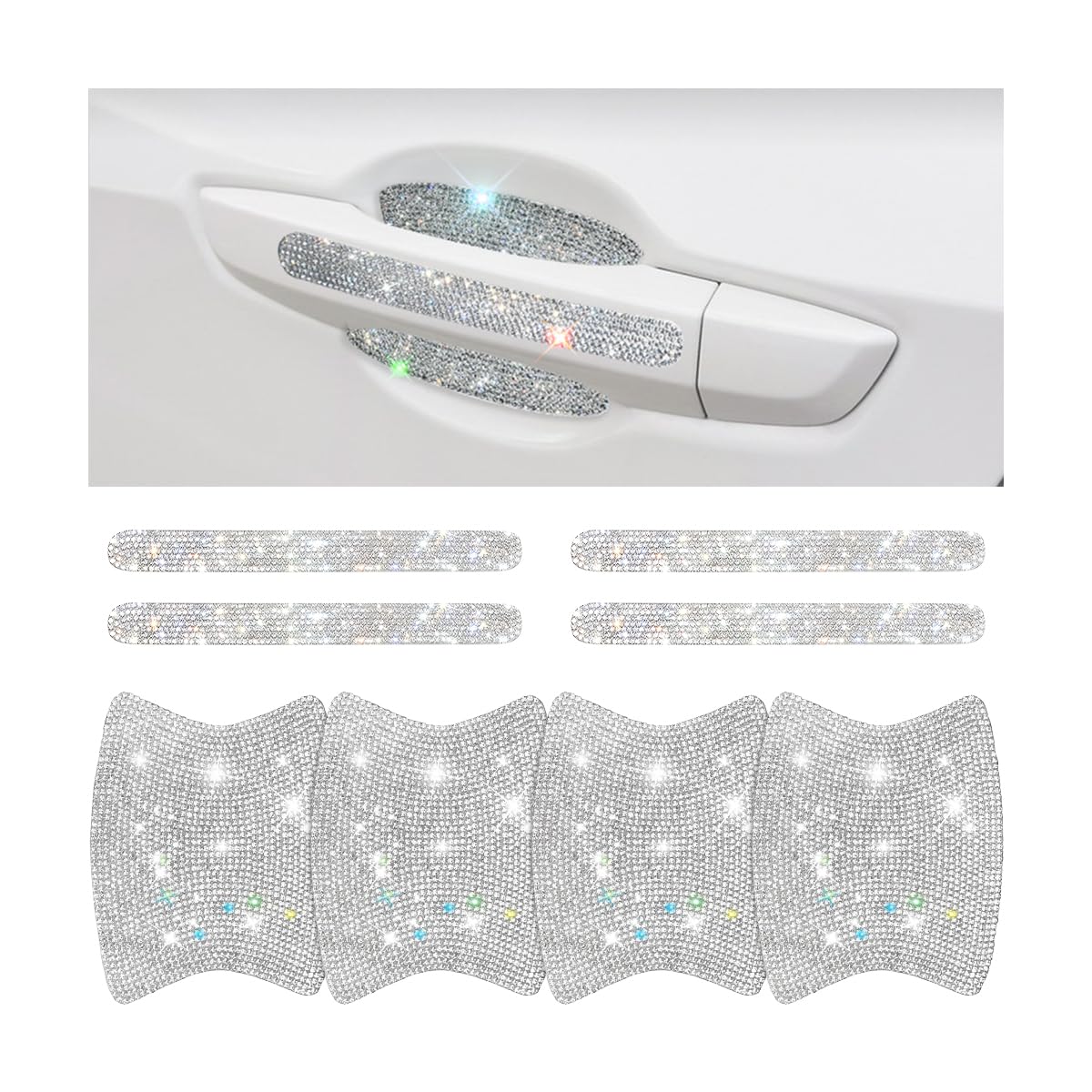 Mandark 8PCS Rhinestone Door Handle and Cup Stickers, White - Product Imagery