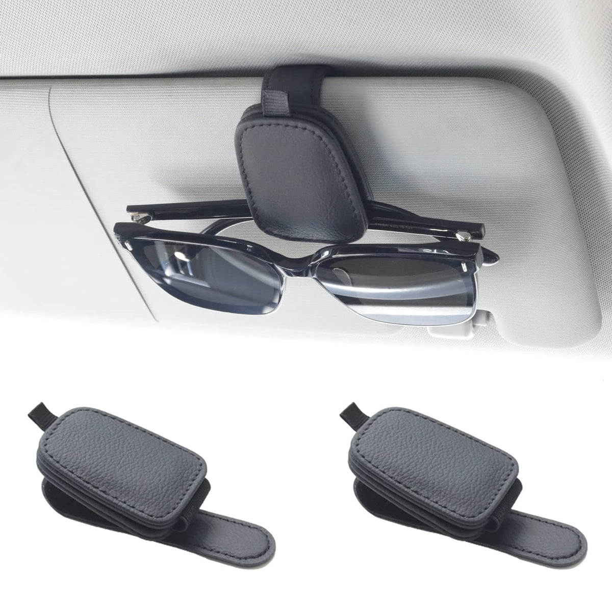 Yuoyar Magnetic Leather Sunglasses Holder for Car, 2 Packs - Product Imagery