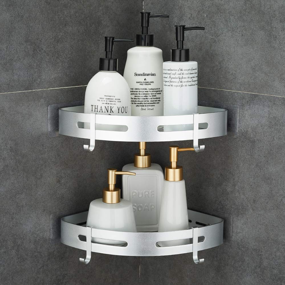 Corner Caddy Bathroom Shower Shelf Wall Mounted No Drilling 2 - Product Imagery