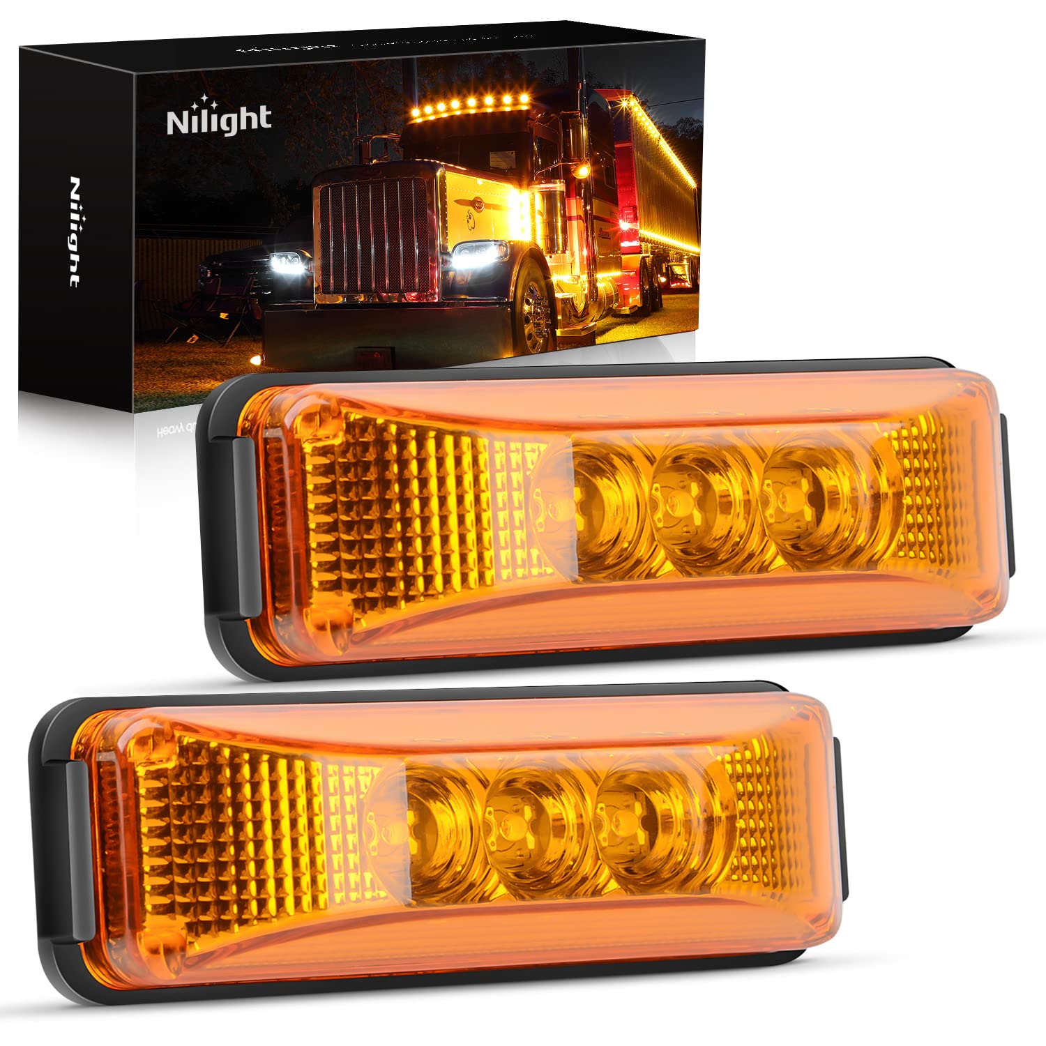 Nilight 2PCS 3.9 Inch Amber LED Side Marker Lights for Trailer - Product Imagery
