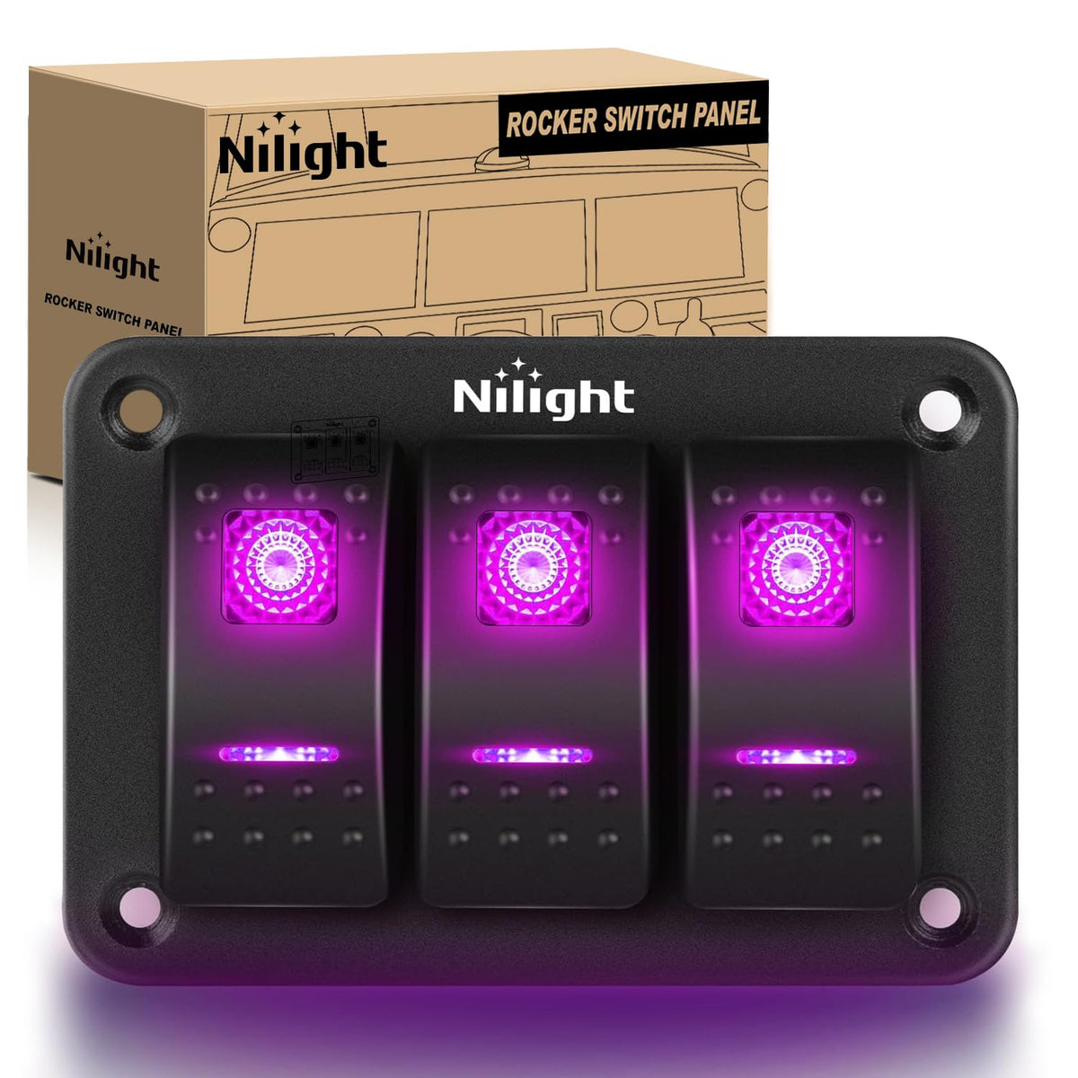 Nilight 3 Gang Aluminum Rocker Switch Panel Pre-Wired - Product Imagery