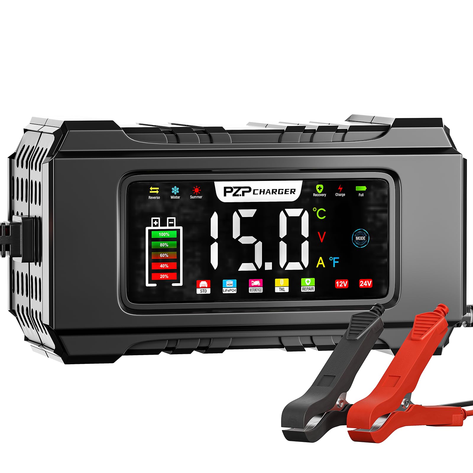 PZ.P 15-Amp 12V/24V Smart Battery Charger, Maintainer & Trickle - Product Imagery