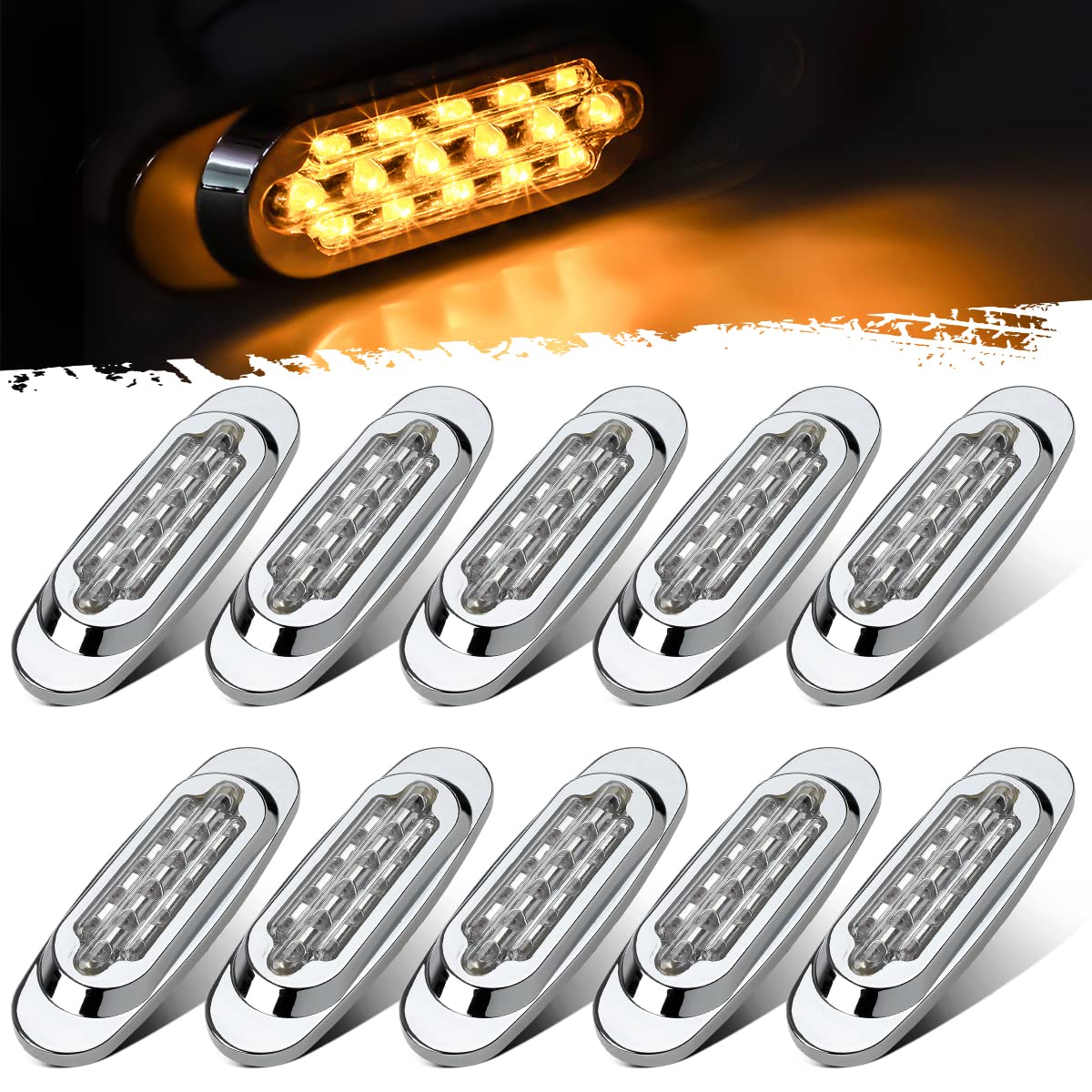 Partsam 10Pcs 6.5 Inch Clear Lens Amber Led Oval Marker Light 16 - Product Imagery