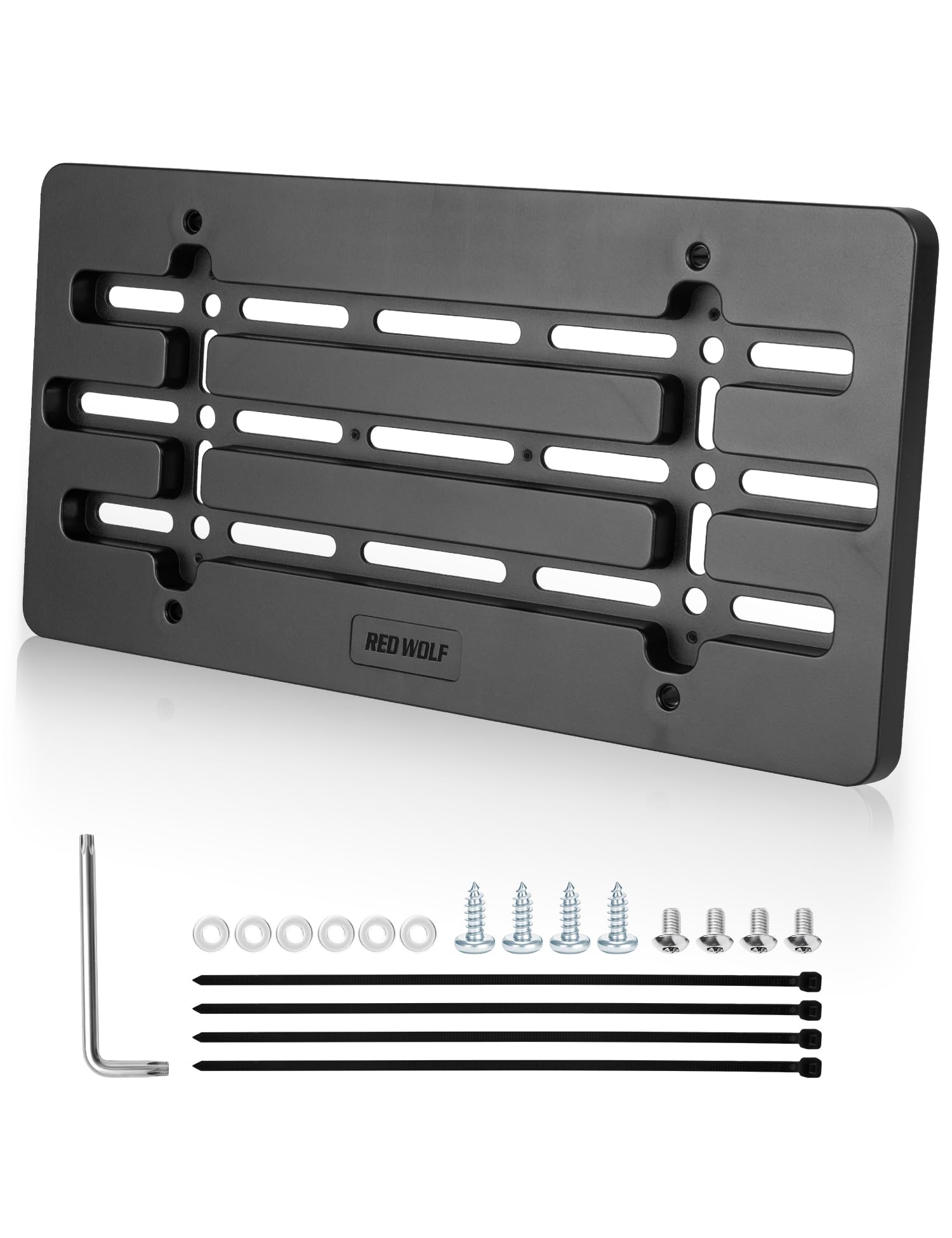 RED WOLF Front License Plate Holder No Drill Holes Frame - Product Imagery