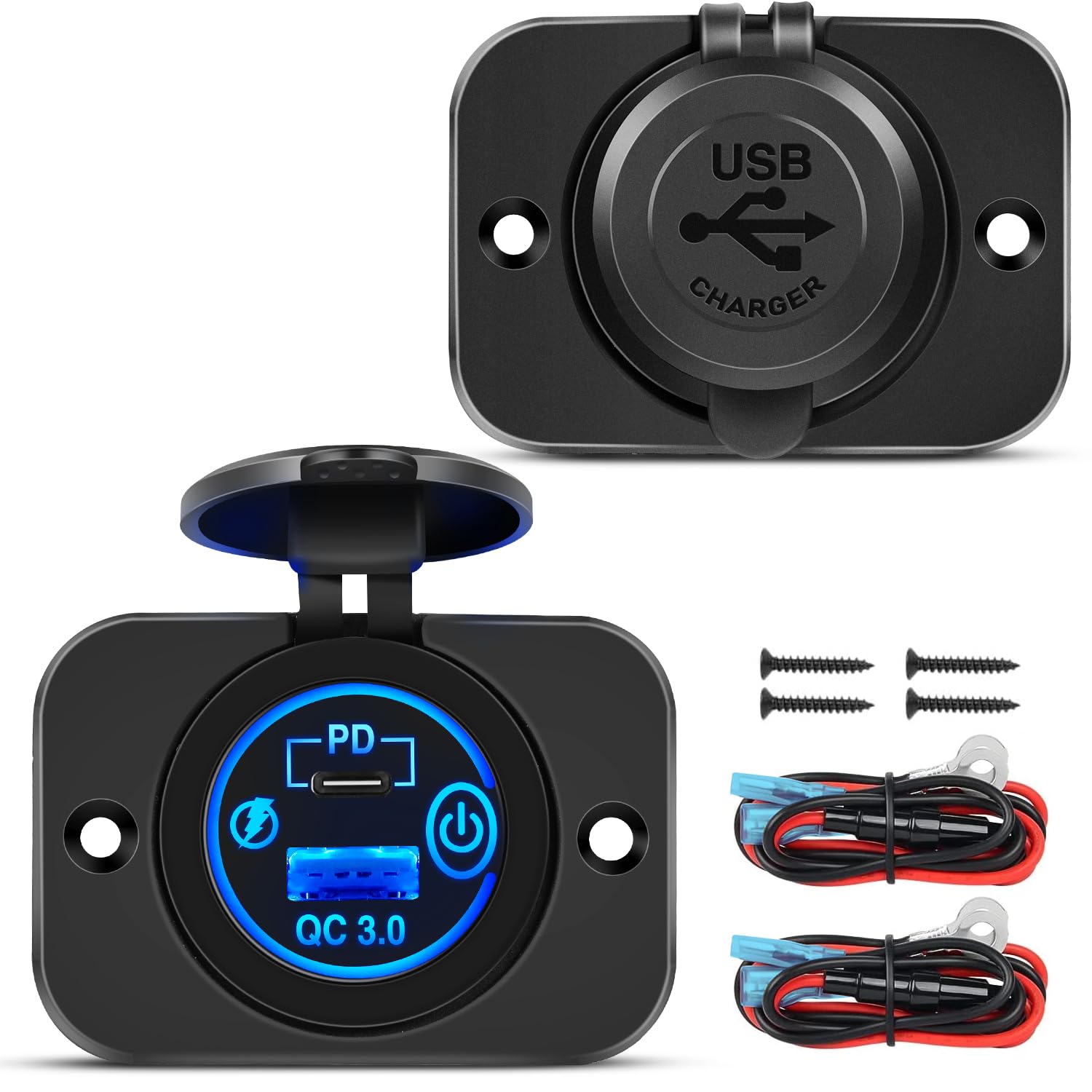 Nilight 2 Pack PD Type C and QC 3.0 USB Fast Outlet Panel with - Product Imagery