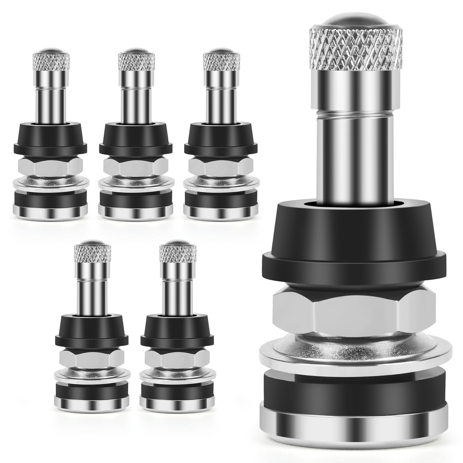 6-Pack TR416 Tire Valve Stems, High Pressure 200 PSI Tubeless - Product Imagery