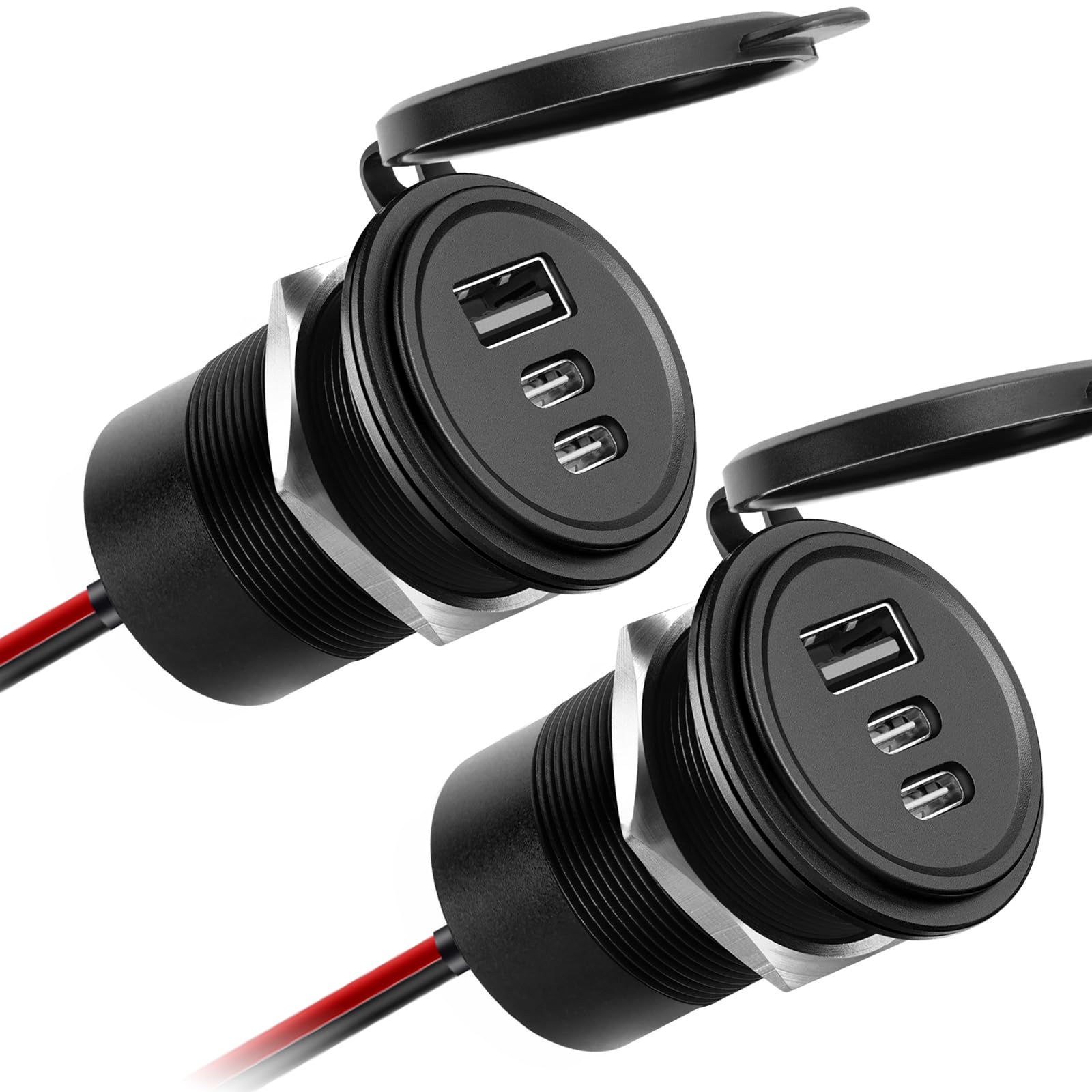 Aluminum 72W 12V USB Outlet, 3 Port Car USB C Charger - Product Imagery