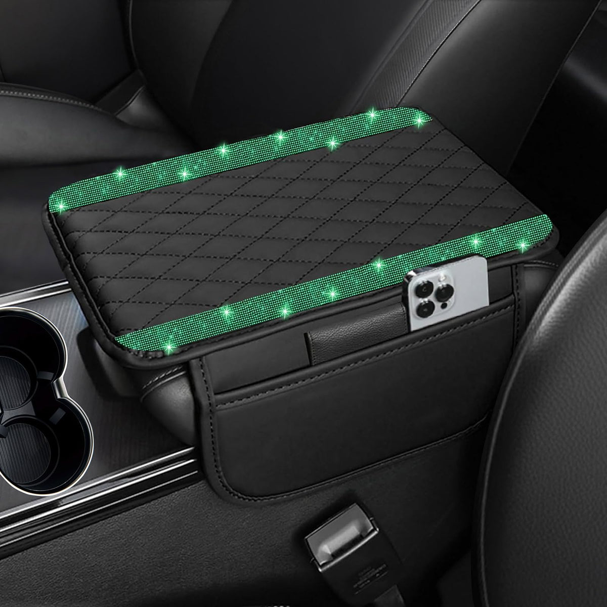 NBTEPEM Bling Car Center Console Cover, Leather Car Arm Rest - Product Imagery