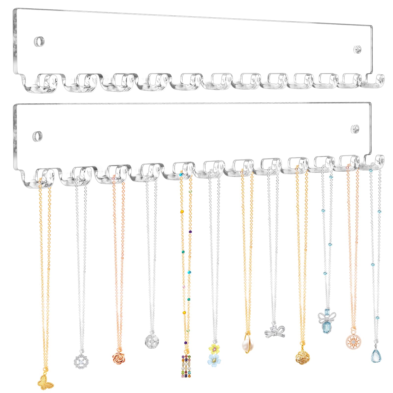 Acrylic Necklace Holder 2 Pack Wall Mounted Necklace Organizer - Product Imagery