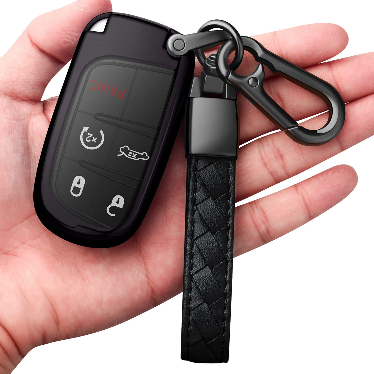 Compatible With Jeep Key Fob Cover With Leather Keychain Soft - Product Imagery