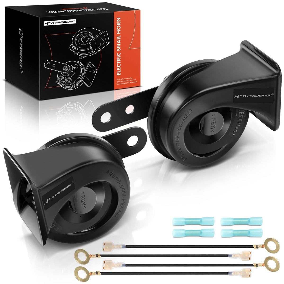 A-Premium Dual Snail Horn High Low Universal Electric Horns - - Product Imagery