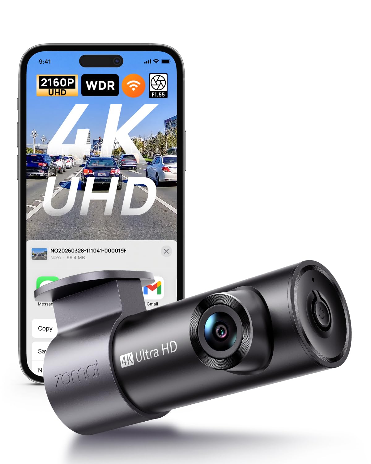 70mai M310 Plus 4K Dash Cam Front with Night Vision, 140° Wide - Product Imagery