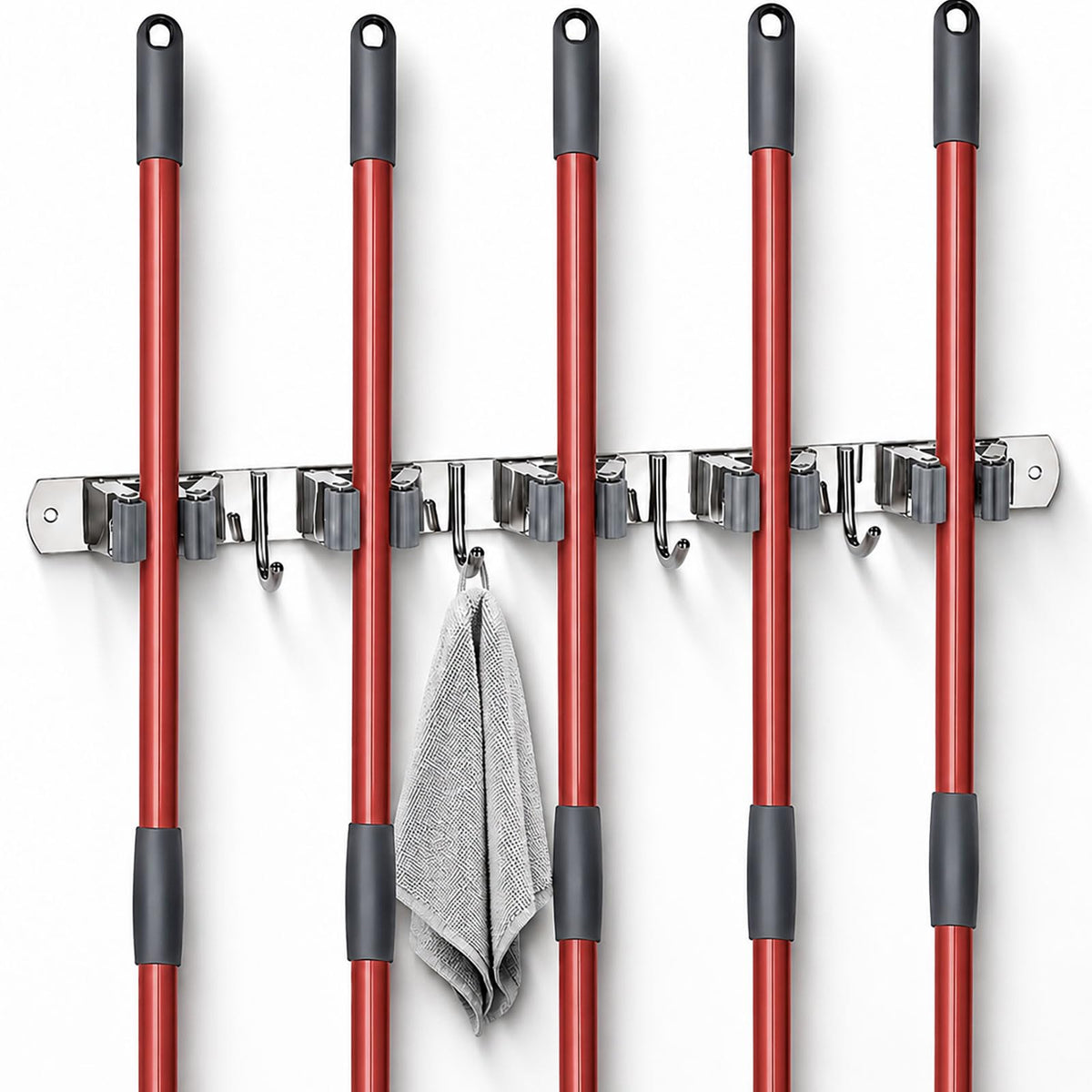 voze 5 Racks and 4 Hooks Mop and Broom Holder Wall Mount, Self - Product Imagery