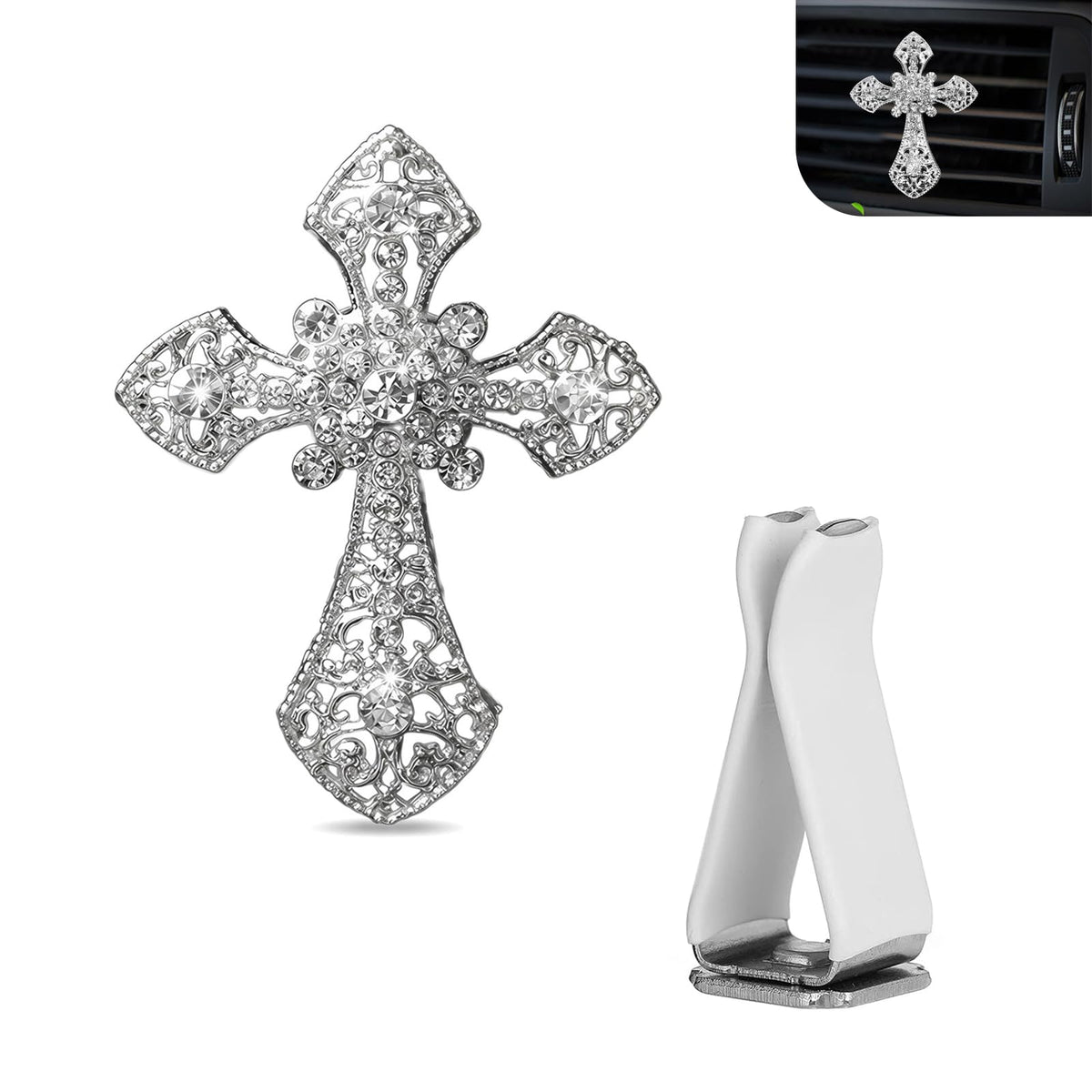 Bling Car Air Vent Clip, Crystal Cross Rhinestone Vent Trim Clips - Product Imagery