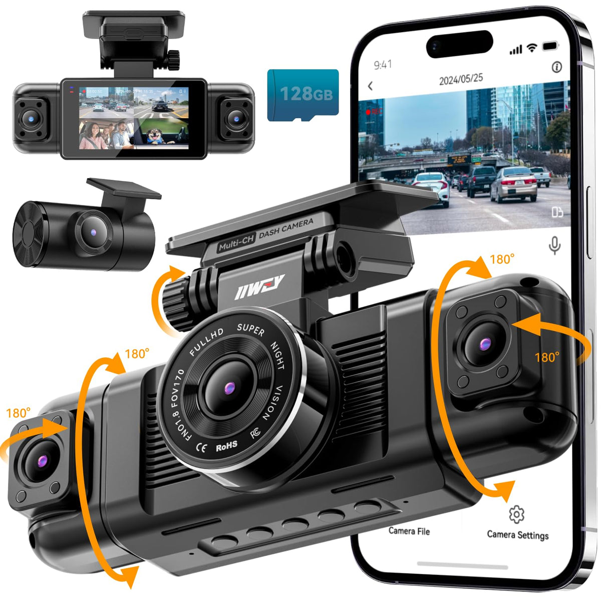 IIWEY N5 4 Channel Dash Cam for Cars, 360° View 2K Front 1080P - Product Imagery