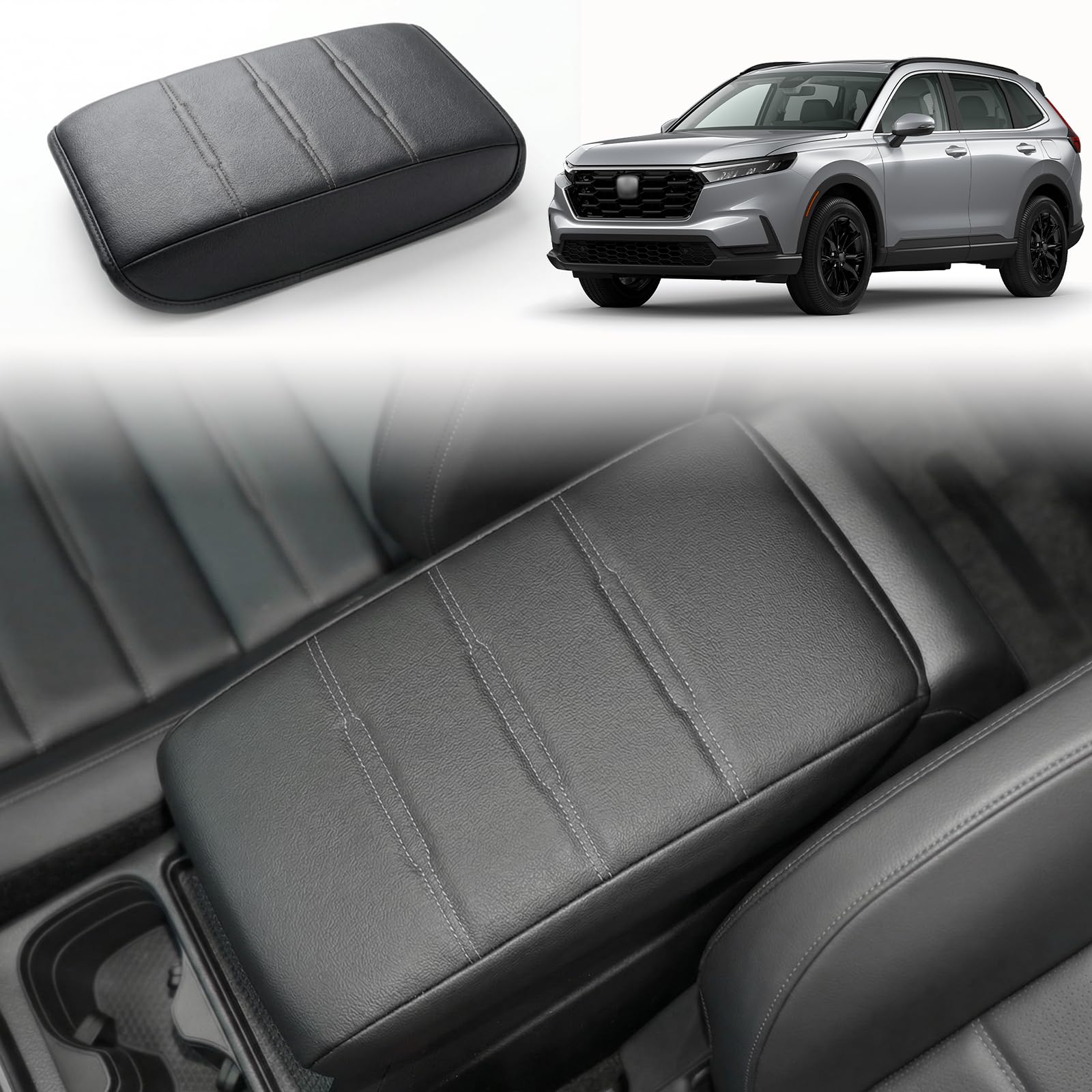 Armrest Cover for 2023-2026 Honda CRV Black with Grey Stitch - Product Imagery