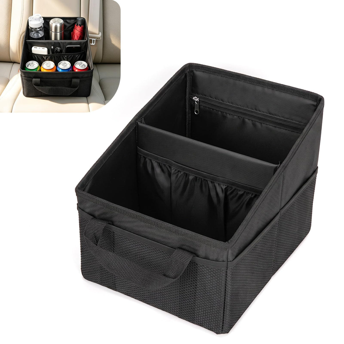 BFXM Car Organizer Back Seat, Black Collapsible Middle Seat Car - Product Imagery