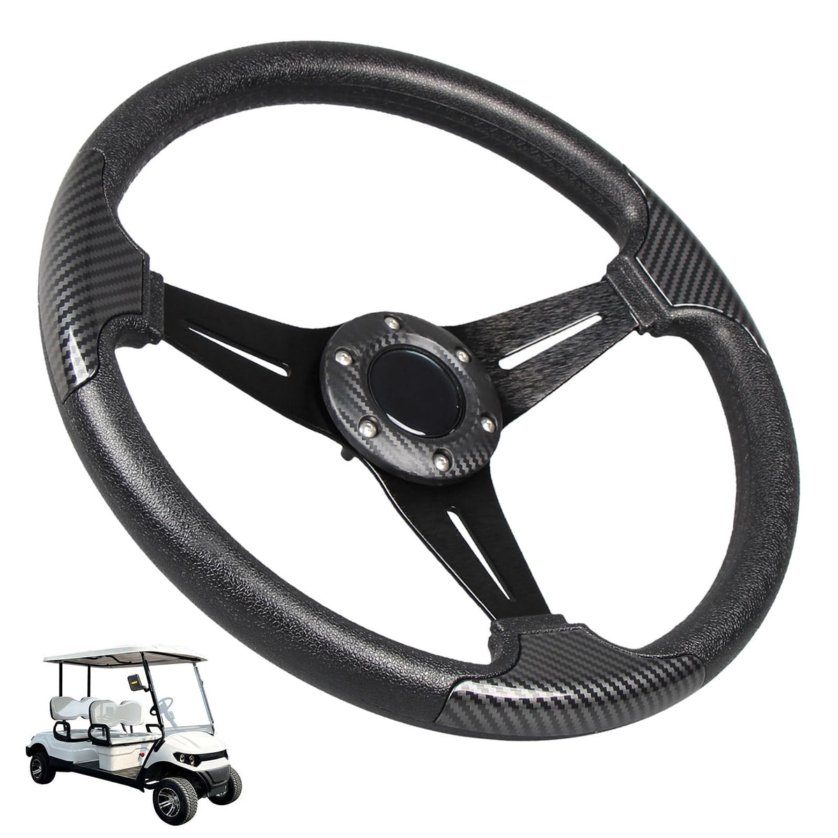 13.8" Golf Cart Steering Wheel wiith Carbon Fiber Grip Leaher - Product Imagery