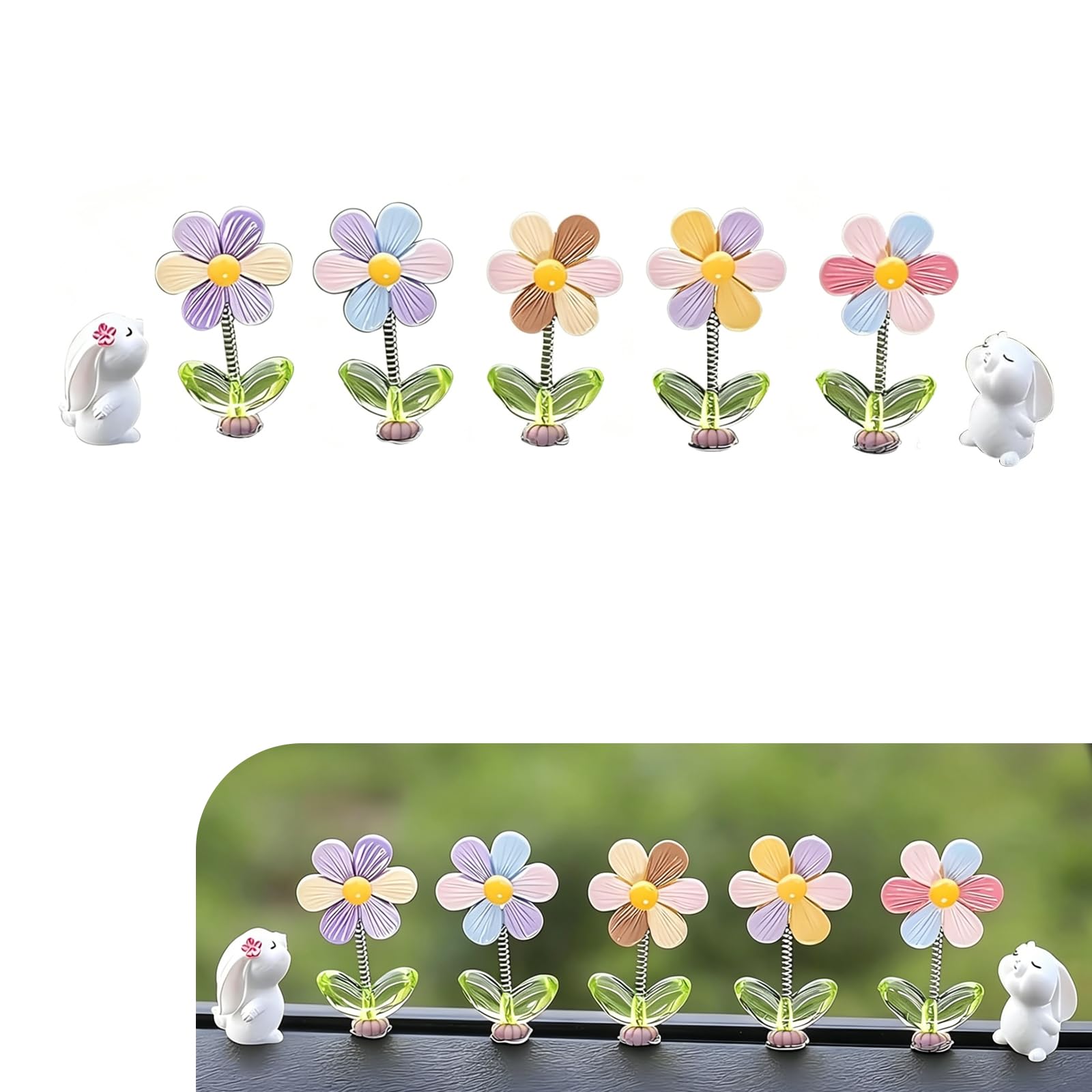 7PCS Cute Car Rearview Mirror Accessories, Shaking Spring - Product Imagery