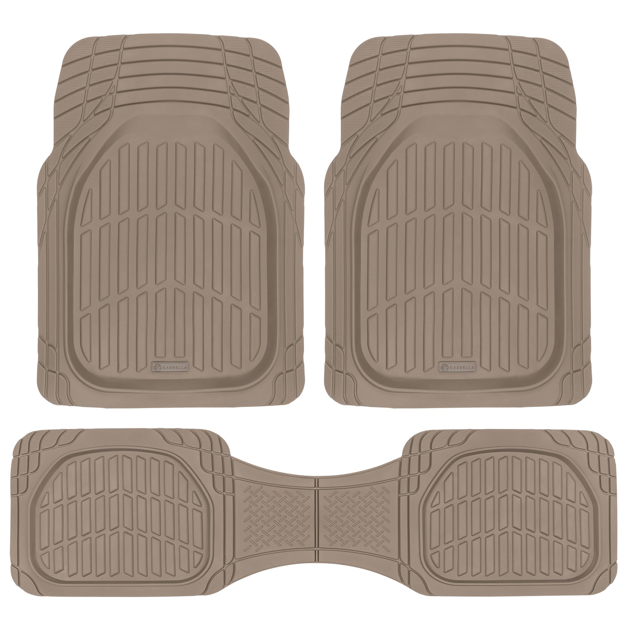 CARBELLA Heavy Duty Rubber 4-Piece Beige Car Floor Mats - - Product Imagery
