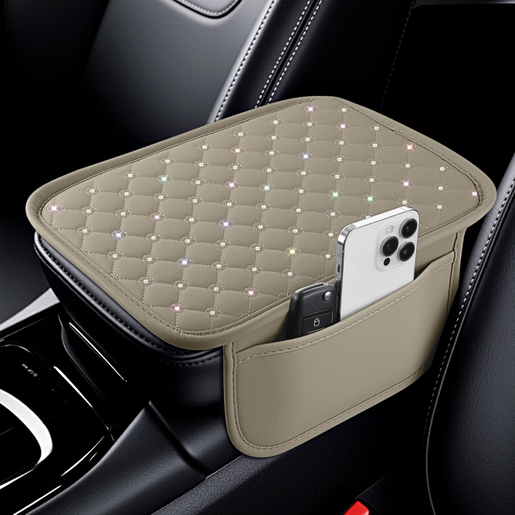 SINGARO Bling Center Console Arm Rest Cover for Car, Middle - Product Imagery