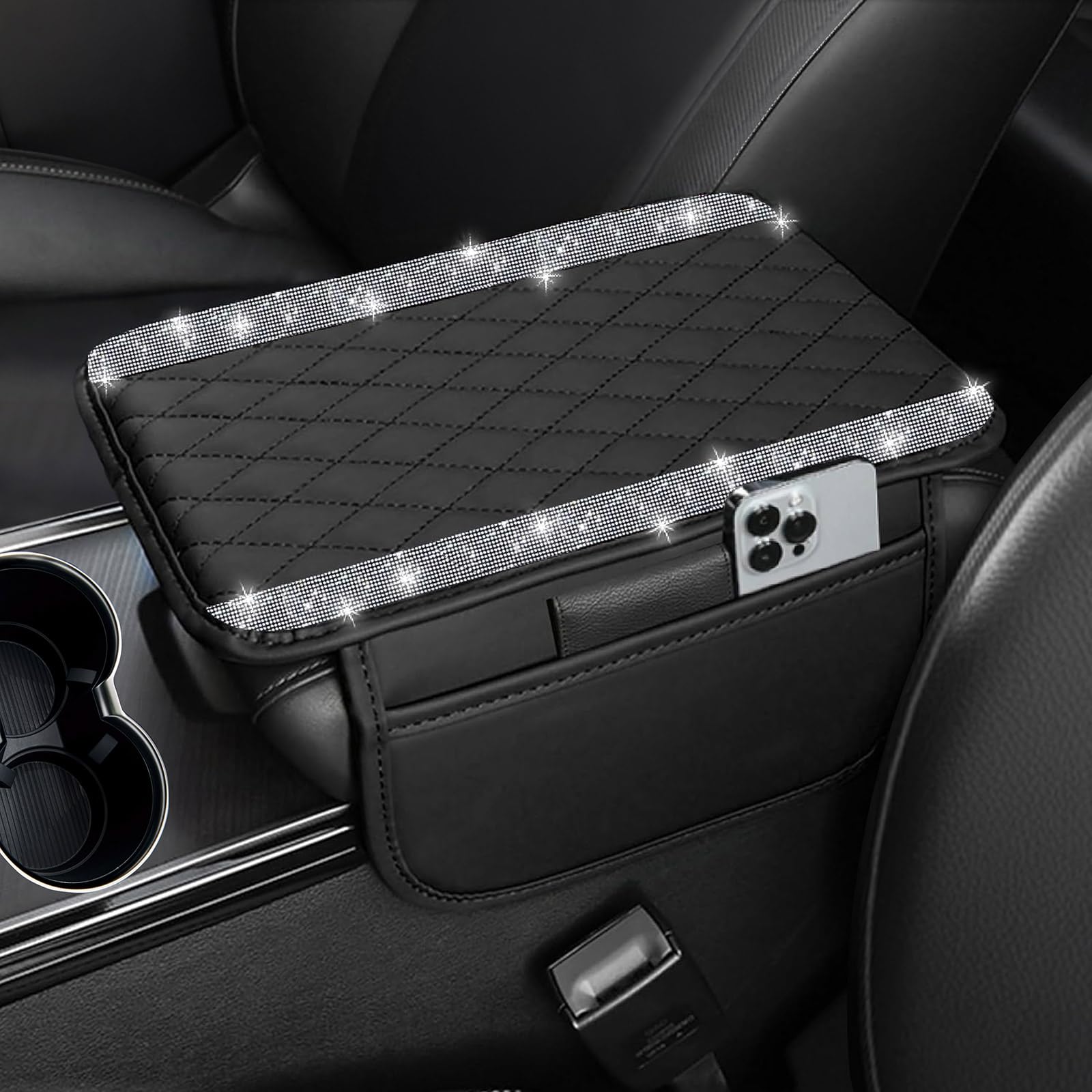 NBTEPEM Bling Car Center Console Cover, Leather Car Arm Rest - Product Imagery