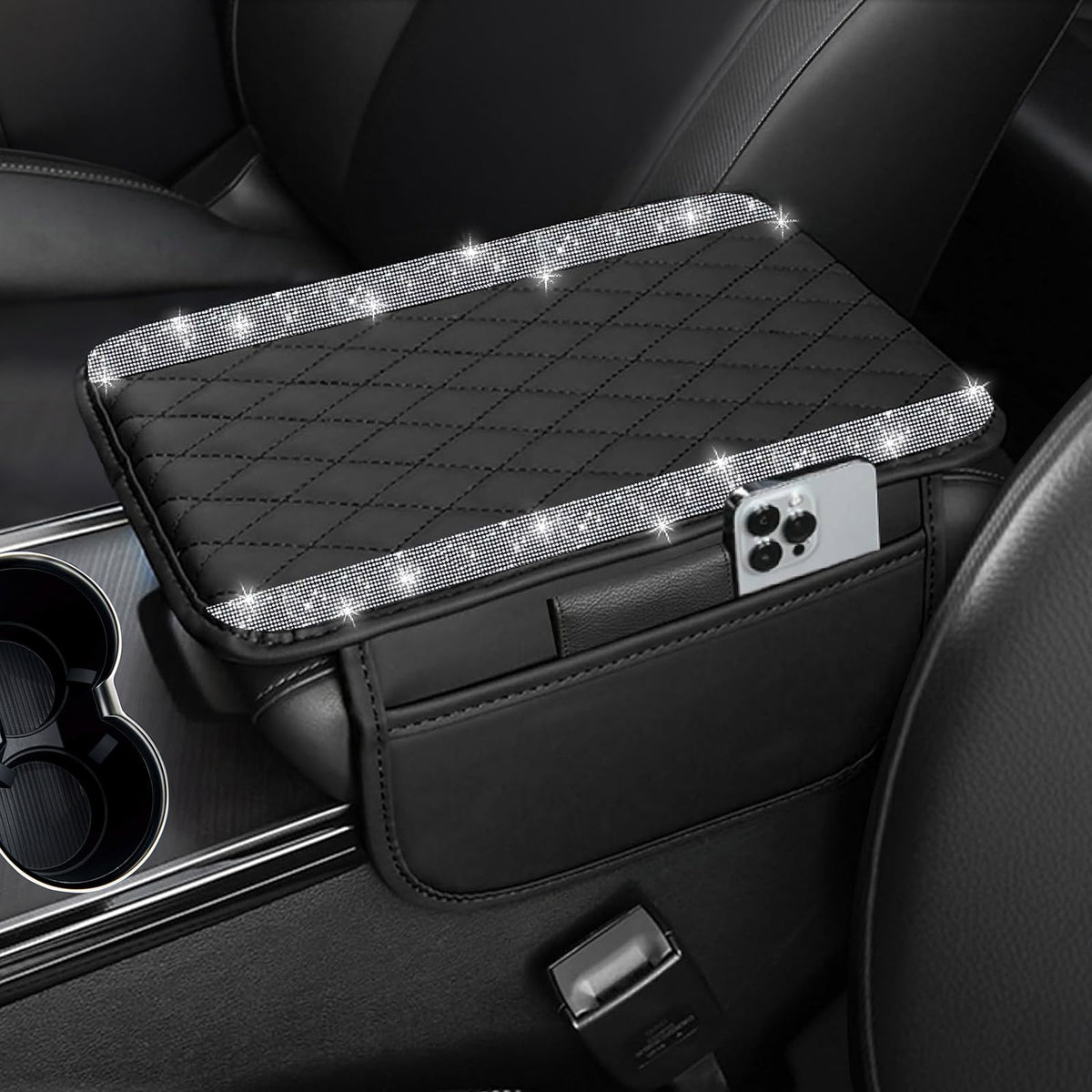 NBTEPEM Bling Car Center Console Cover, Leather Car Arm Rest - Product Imagery