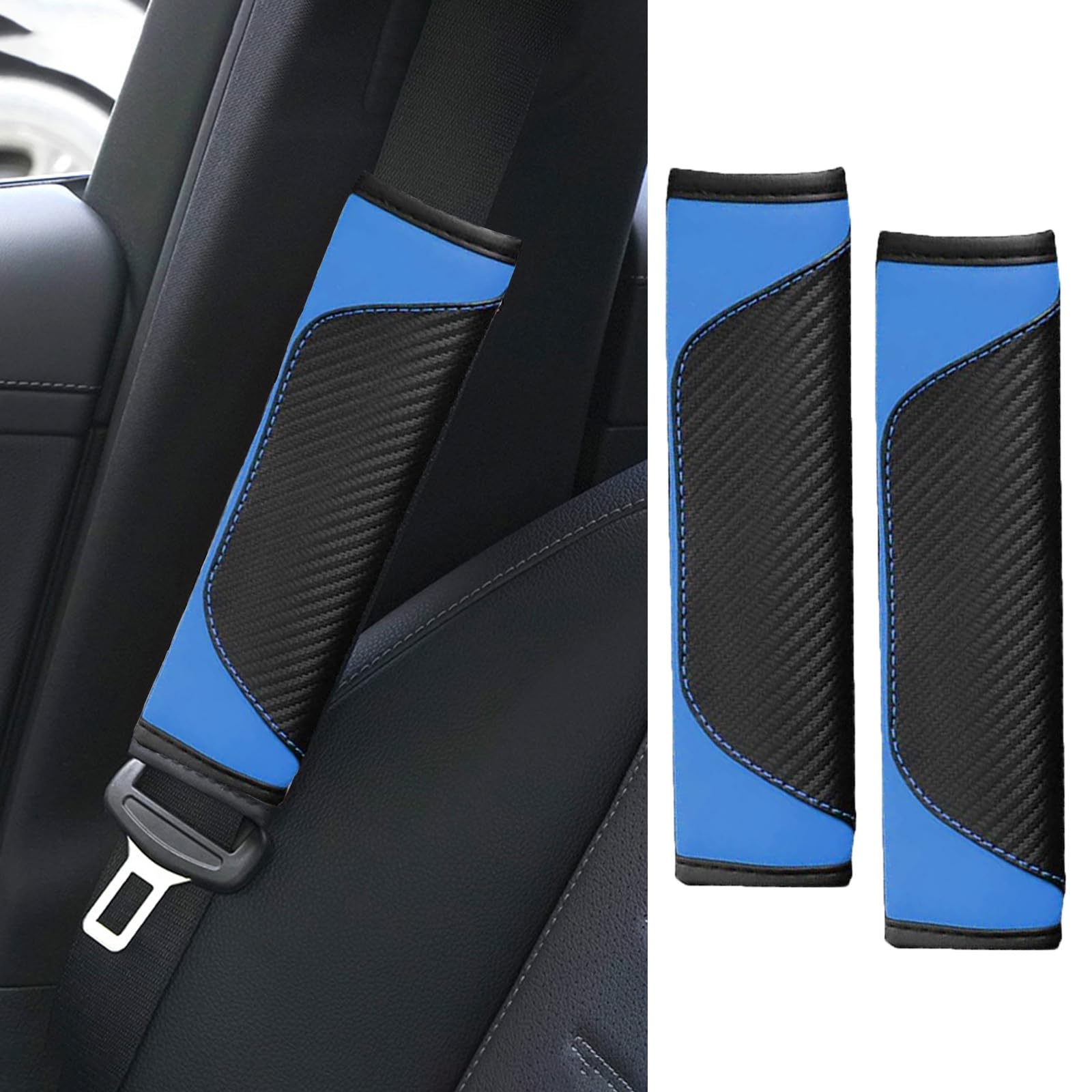 2PCS Car Seat Belt Cover Pads, Seatbelt Shoulder Cushion (Blue) - Product Imagery