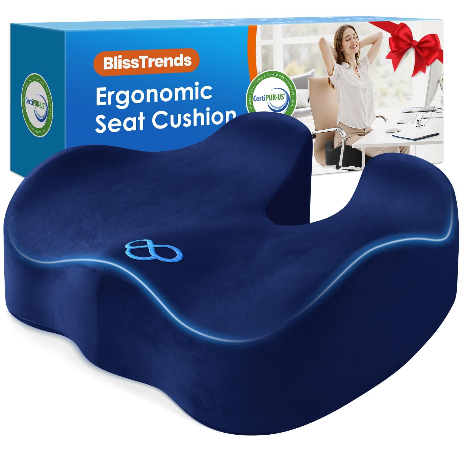 BlissTrends Memory Foam Seat Cushion for Office Chair & Car - Product Imagery