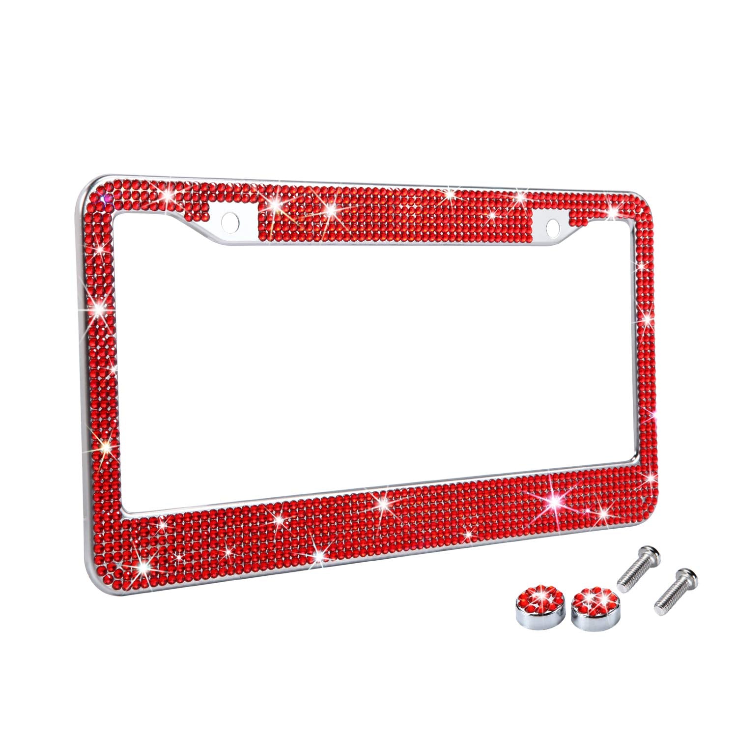 Red Bling Rhinestone License Plate Frames for Women, Metal - Product Imagery
