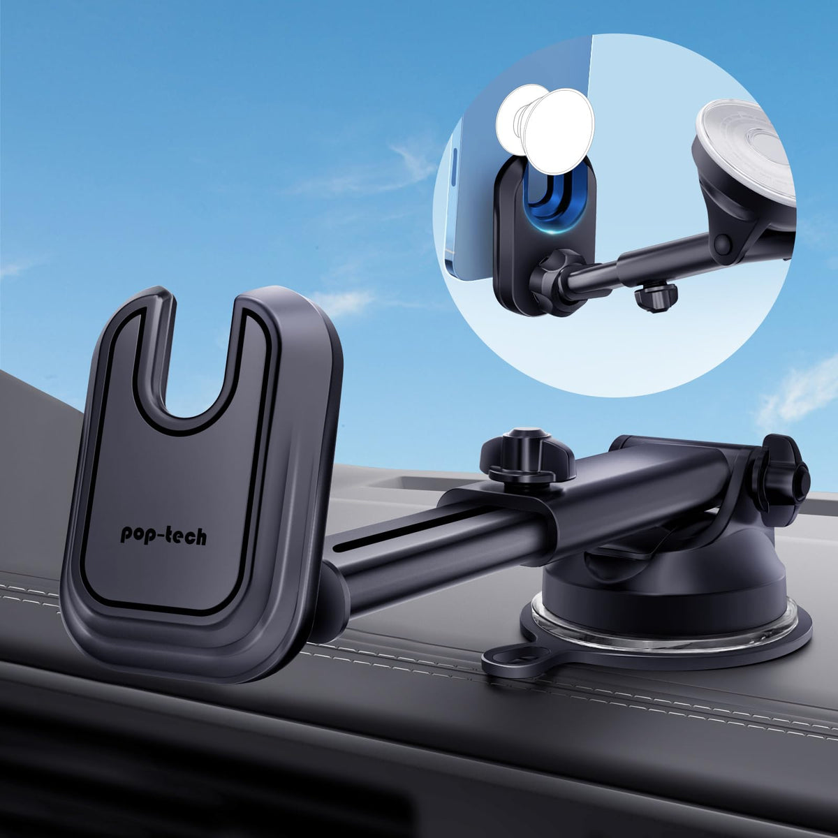 pop-tech Car Phone Mount for Pop Socket: Suction Cup Cell Phone - Product Imagery