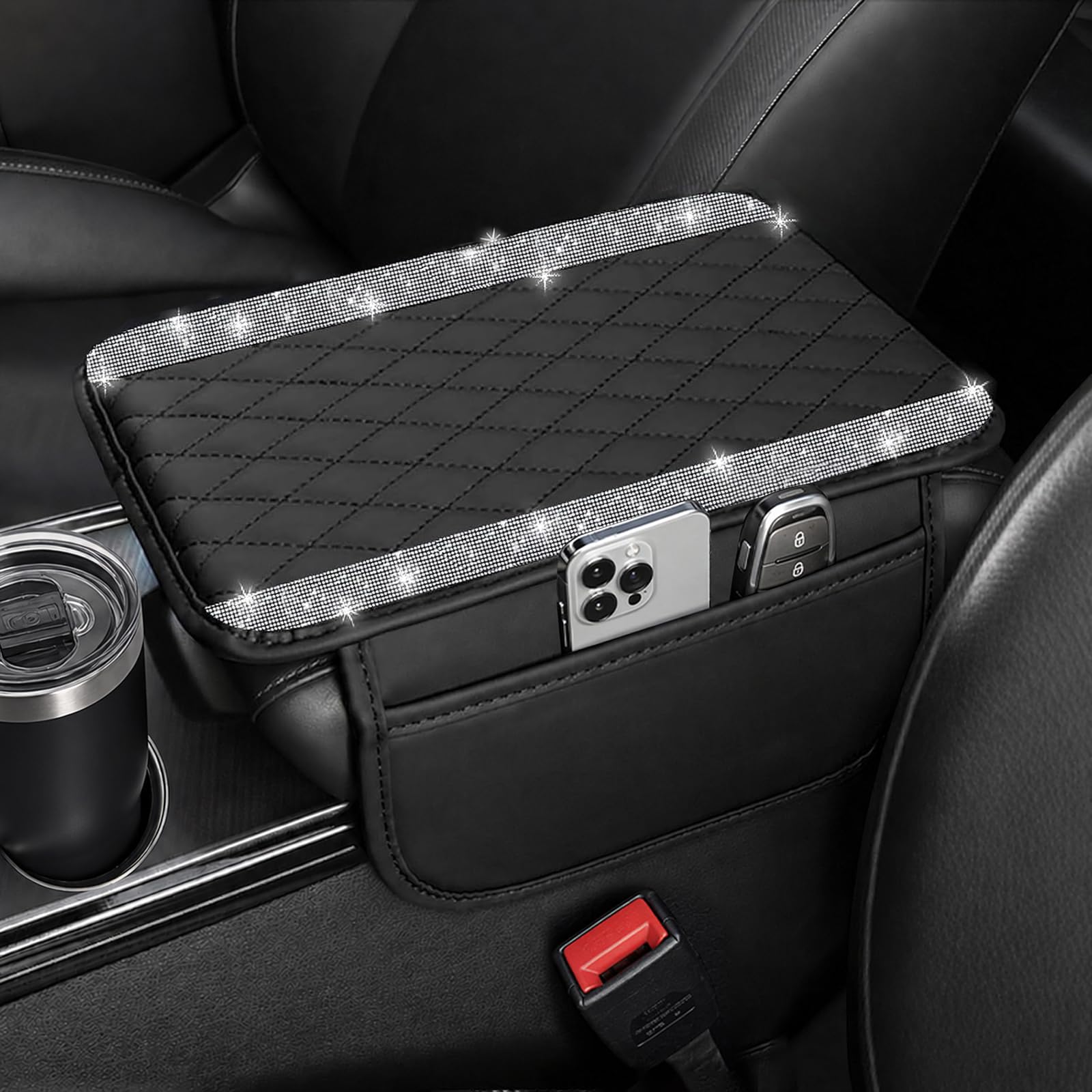 Bling Car Center Console Cover, Crystal Rhinestone Car Arm Rest - Product Imagery