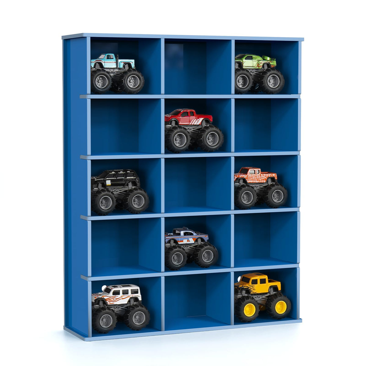 Krafetto 15-Slot Monster Truck Display Shelf, Wall Mount, Blue - Product Imagery