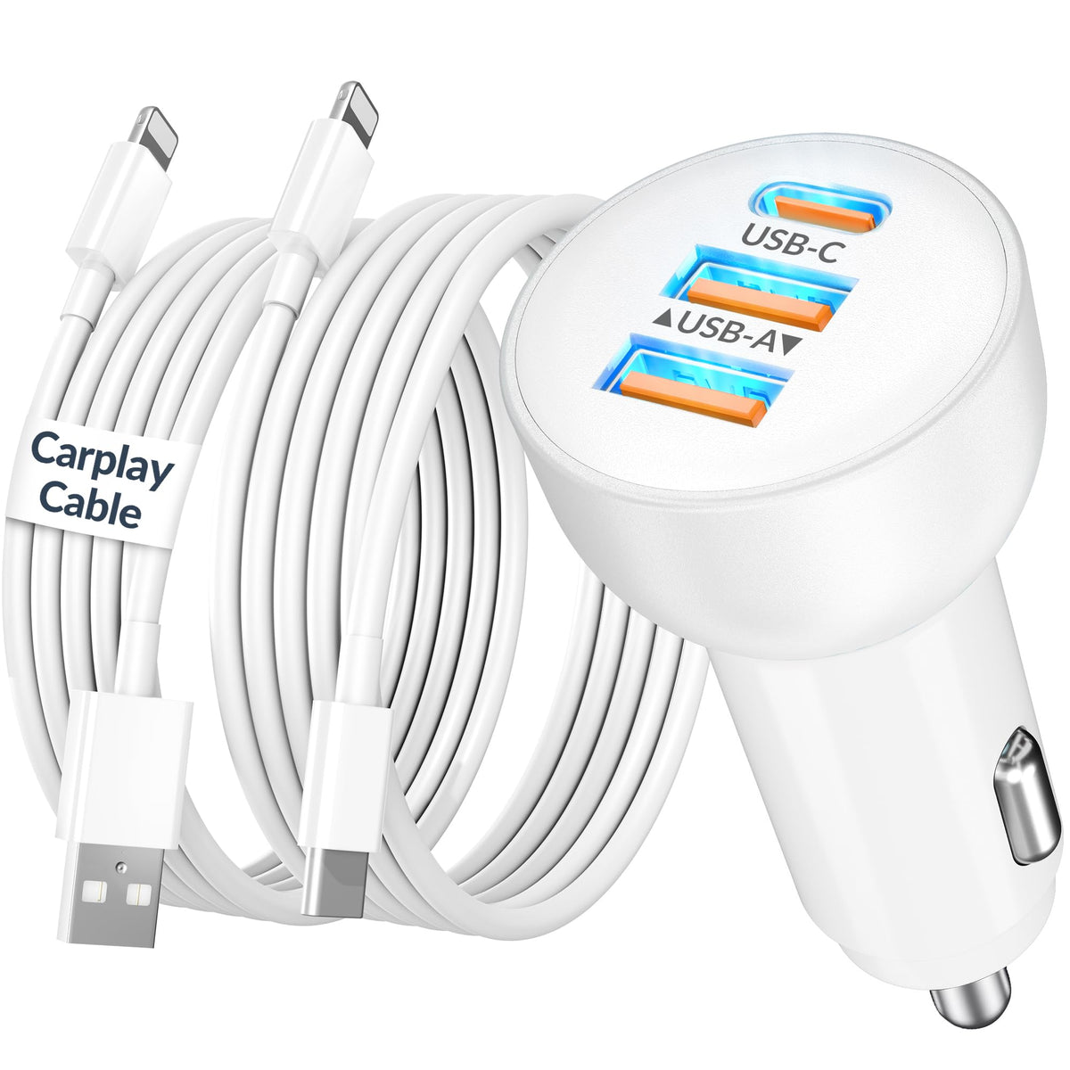3-Port 70W Fast Car Charger for iPhone 14 13 12 11 Pro Max SE XR - Product Imagery