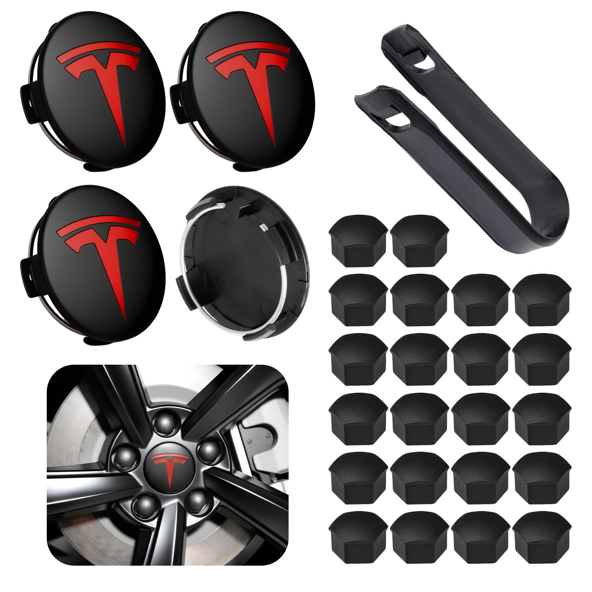 4 Pack Car Wheel Center Hub Cap Kit with 22 Lug Nut Covers - Product Imagery