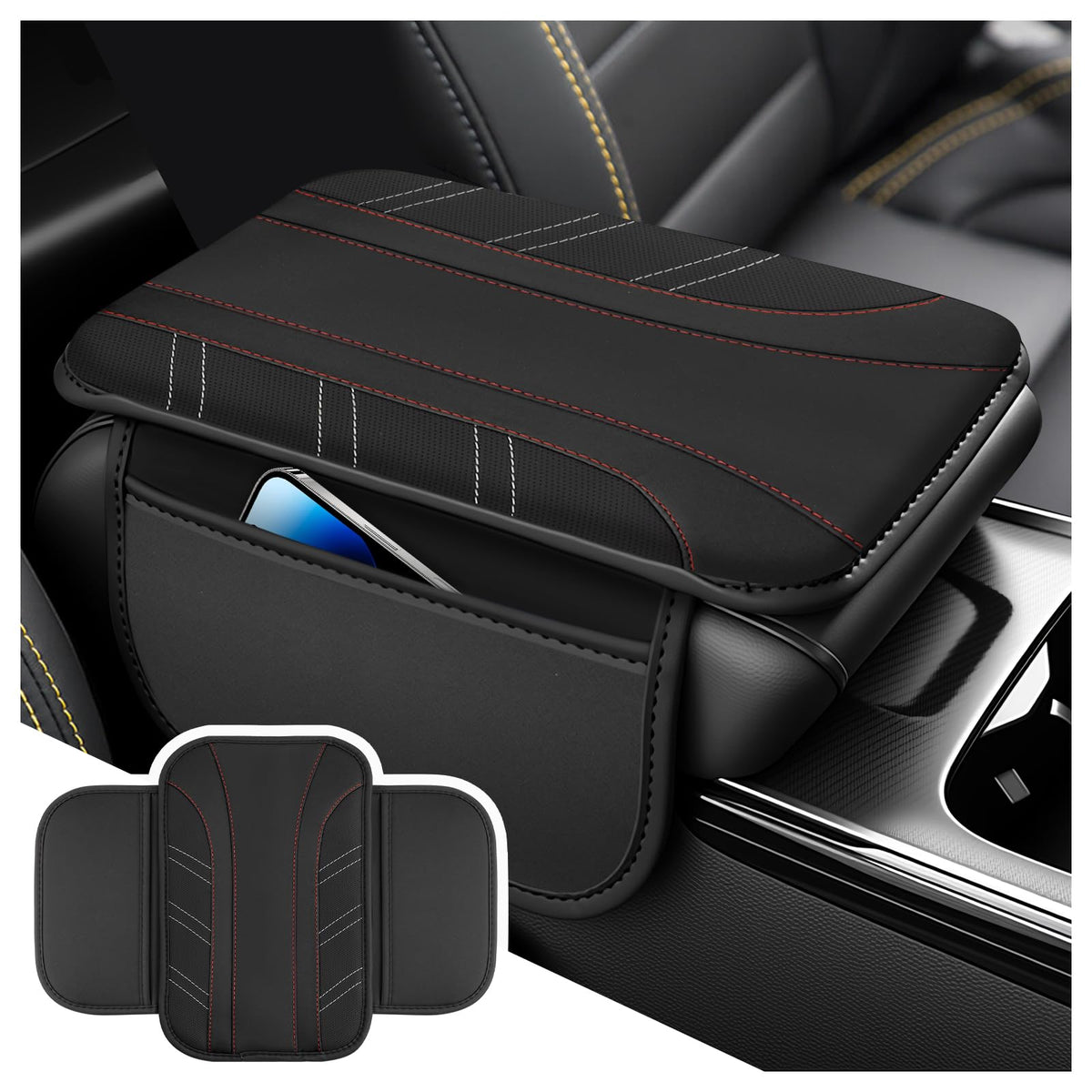 Car Center Console Cover with 2 Side Pockets,Arm Rest Cover for - Product Imagery