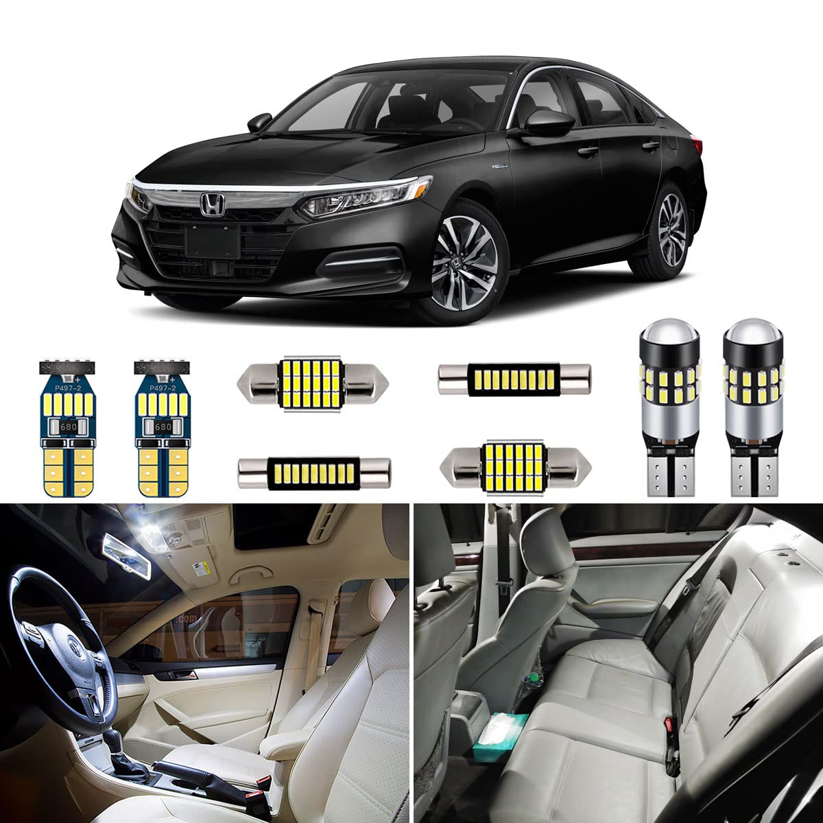 AUTOGINE 6 Piece White LED Interior Lights Kit for Honda Accord - Product Imagery