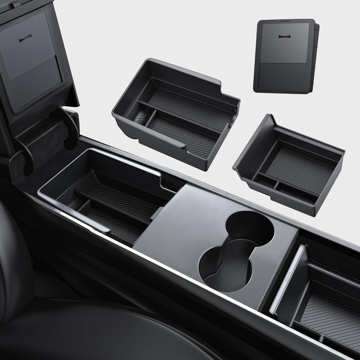 BASENOR 3PCS Center Console Organizer for Tesla Model Y Model 3 - Product Imagery