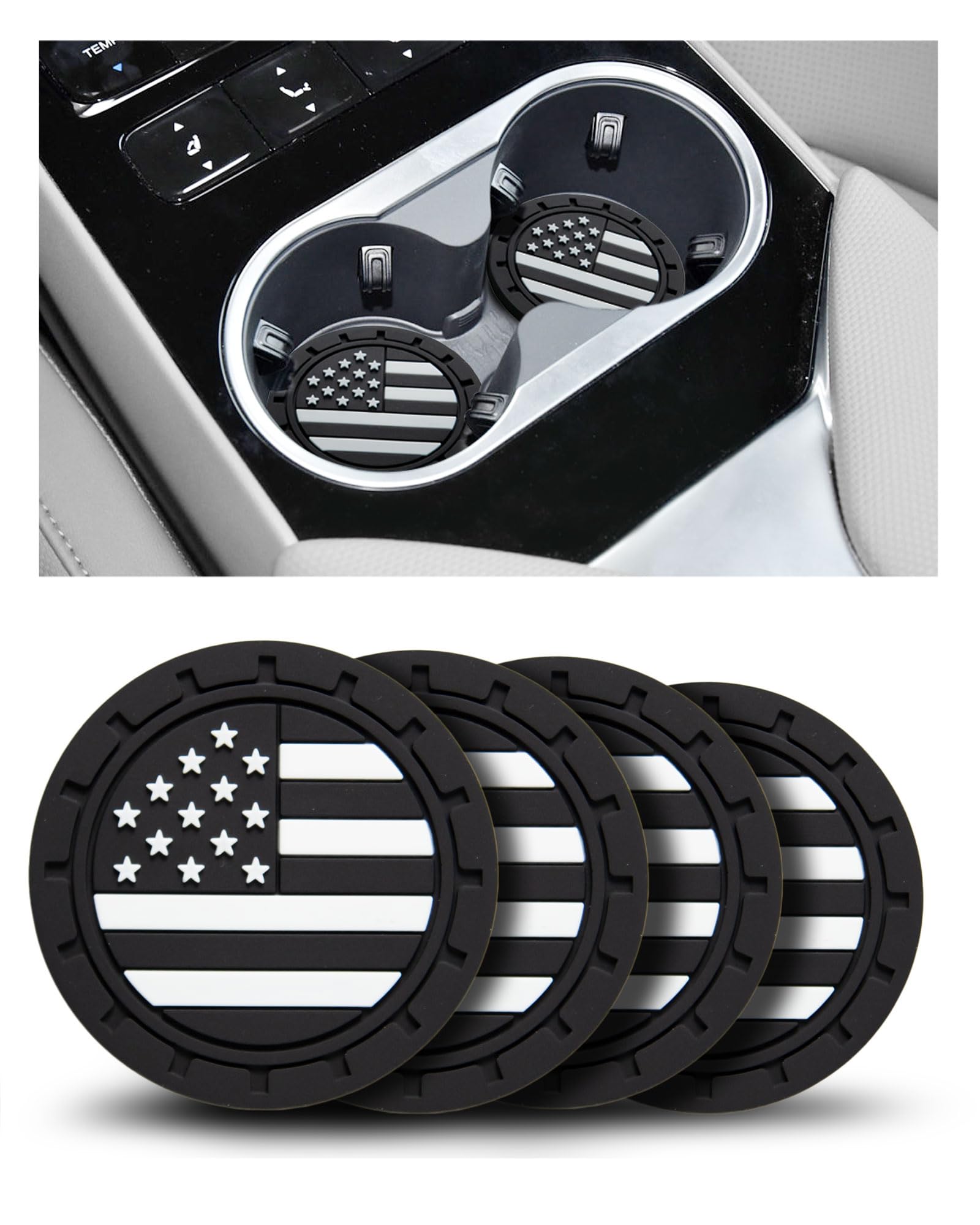 Car Cup Holder Coasters 4 Pack - American Flag 2.75 Inch Anti - Product Imagery