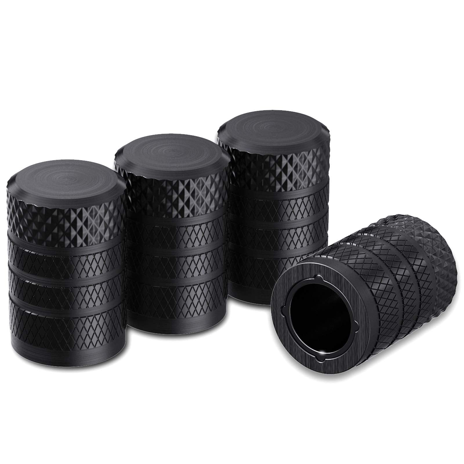 CKAuto Tire Valve Stem Caps, Aluminum Black, 4 pcs/Pack - Product Imagery