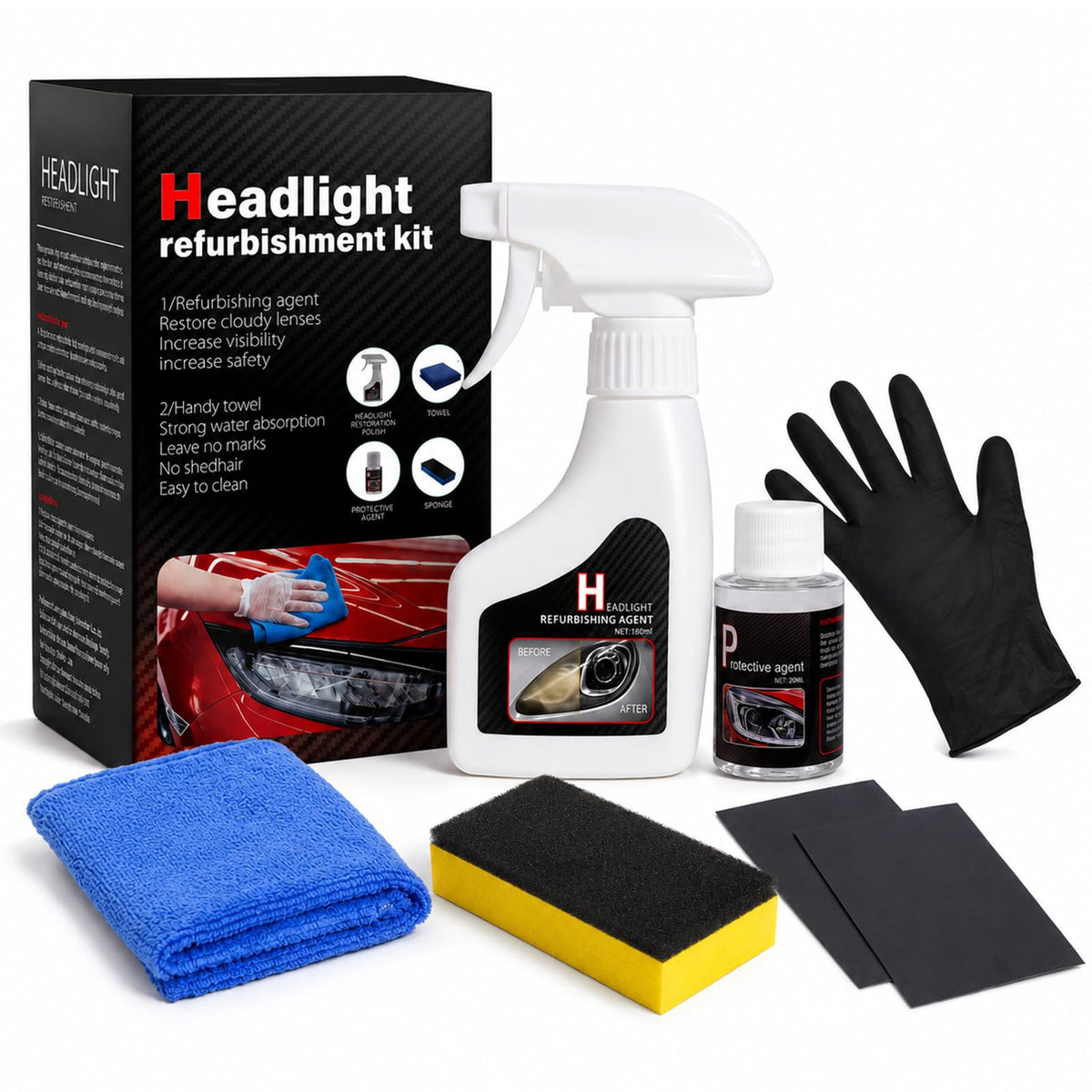 Car Headlight Restoration Kit: Cleaner and Restorer Kit for - Product Imagery