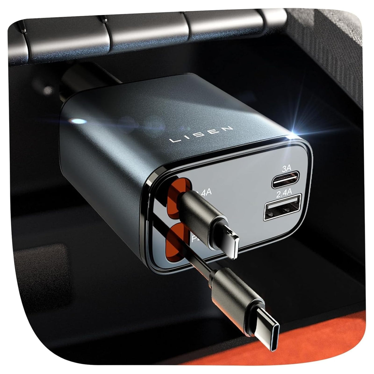 LISEN Retractable Car Charger, 84W Car Charger USB C Fast - Product Imagery