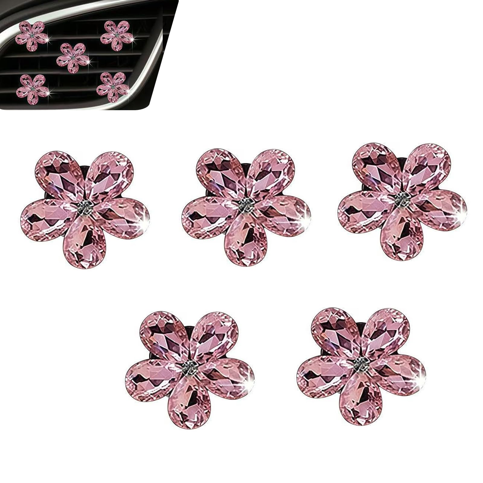WZP 5PCS Bling Flower Car Air Vent Clips, Sparkling Crystal - Product Imagery