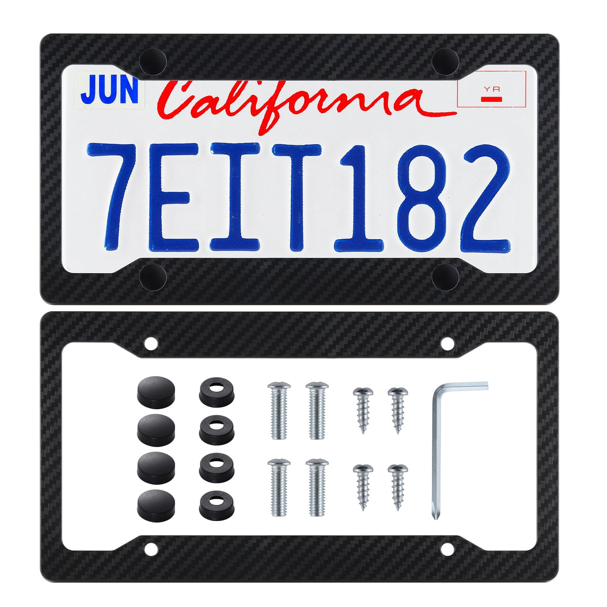 Alpmosn 2PCS Black Carbon Fiber License Plate Frames, Car Tag - Product Imagery